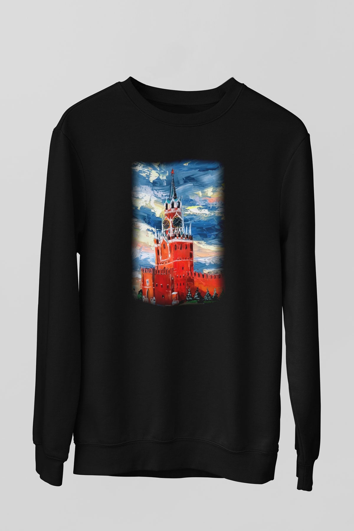 Moskova Kremlini Siyah Unisex Sweatshirt