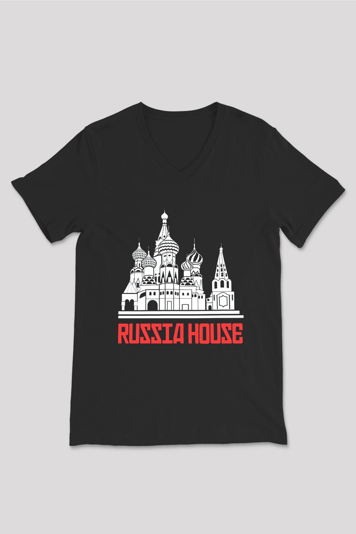 Moskova Kremlini Siyah Unisex V Yaka Tişört T-Shirt