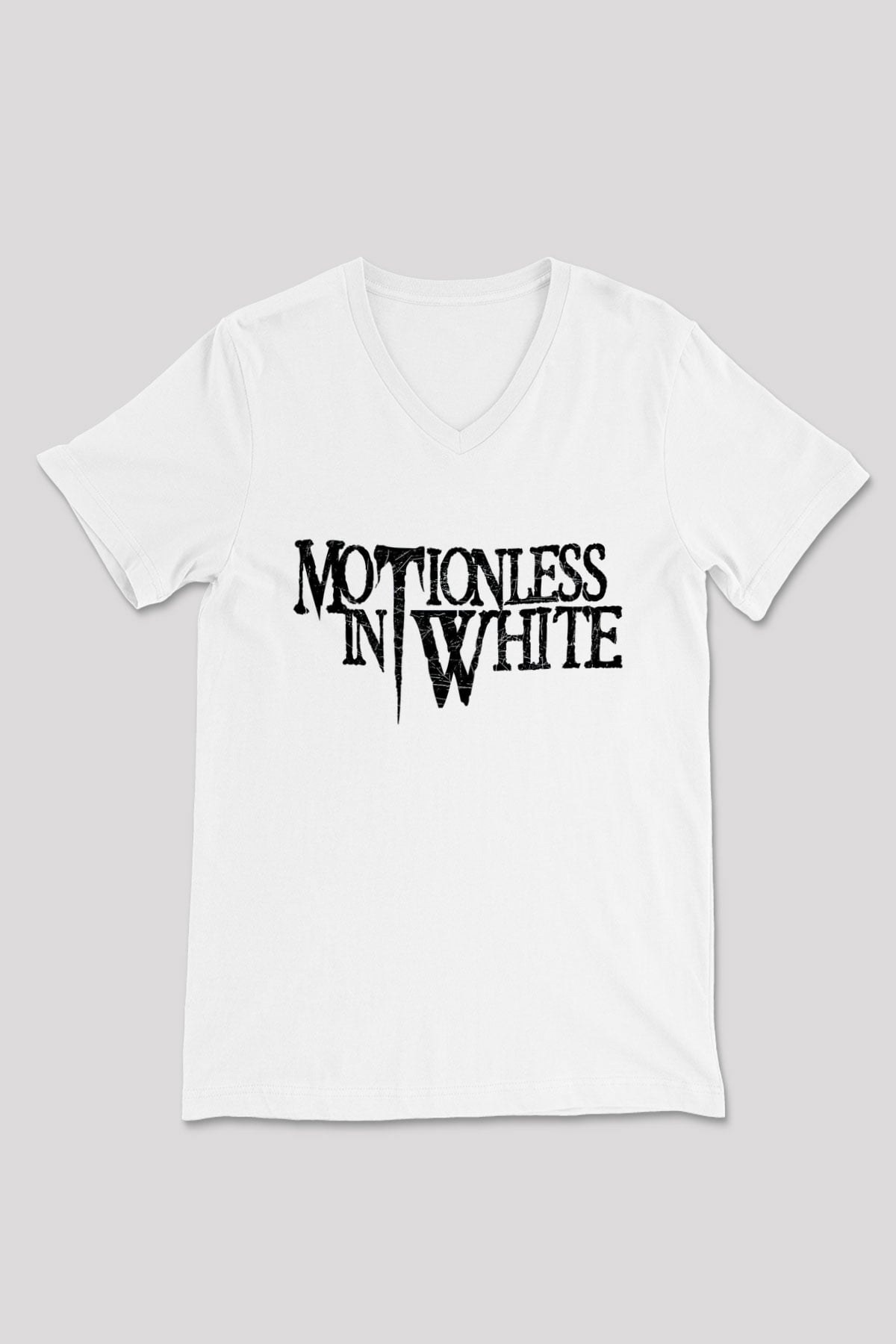 Motionless in White Baskılı Beyaz Unisex V Yaka Tişört - Tshirt