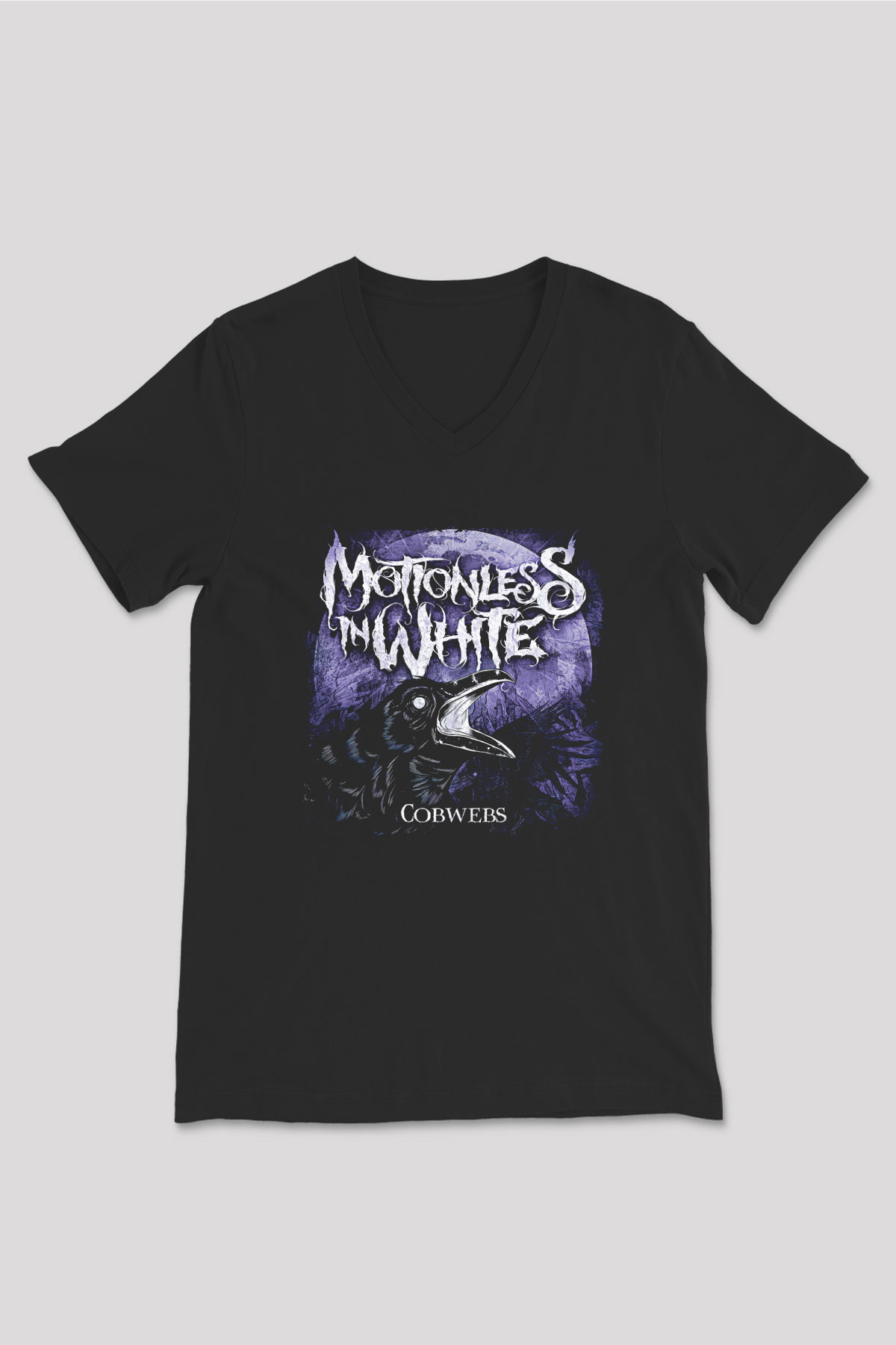 Motionless in White Baskılı Unisex Siyah V Yaka Tişört - Tshirt