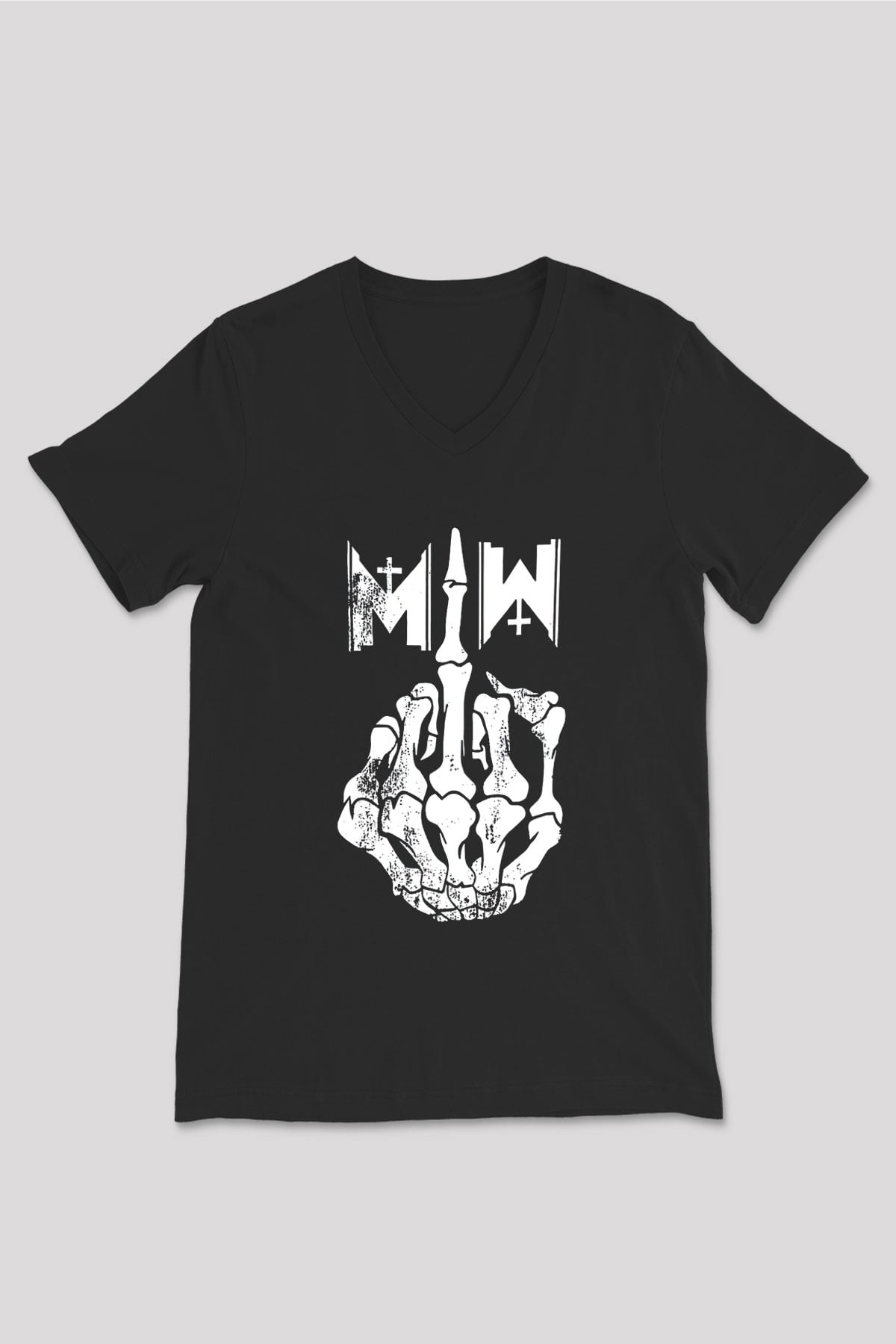 Motionless in White Baskılı Unisex Siyah V Yaka Tişört - Tshirt