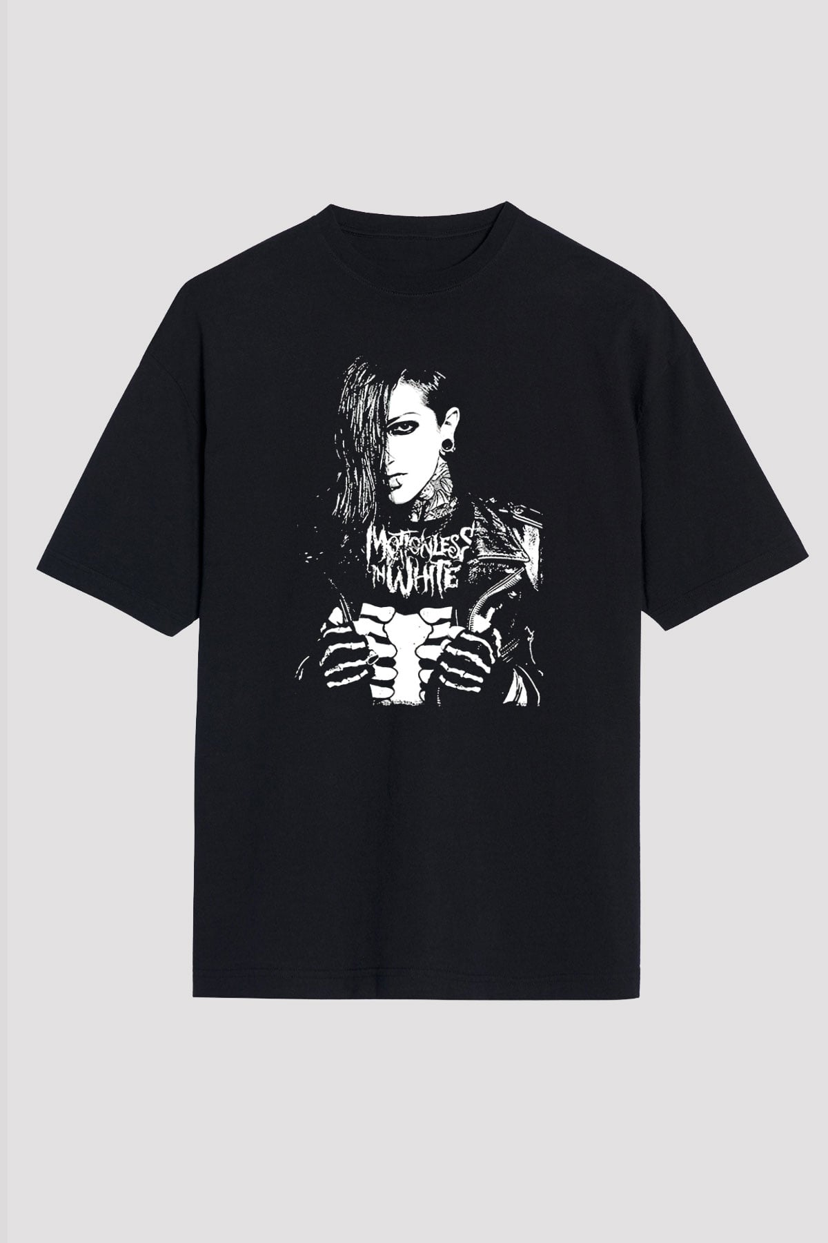 Motionless in White Baskılı Unisex Siyah Oversize Tişört - Tshirt