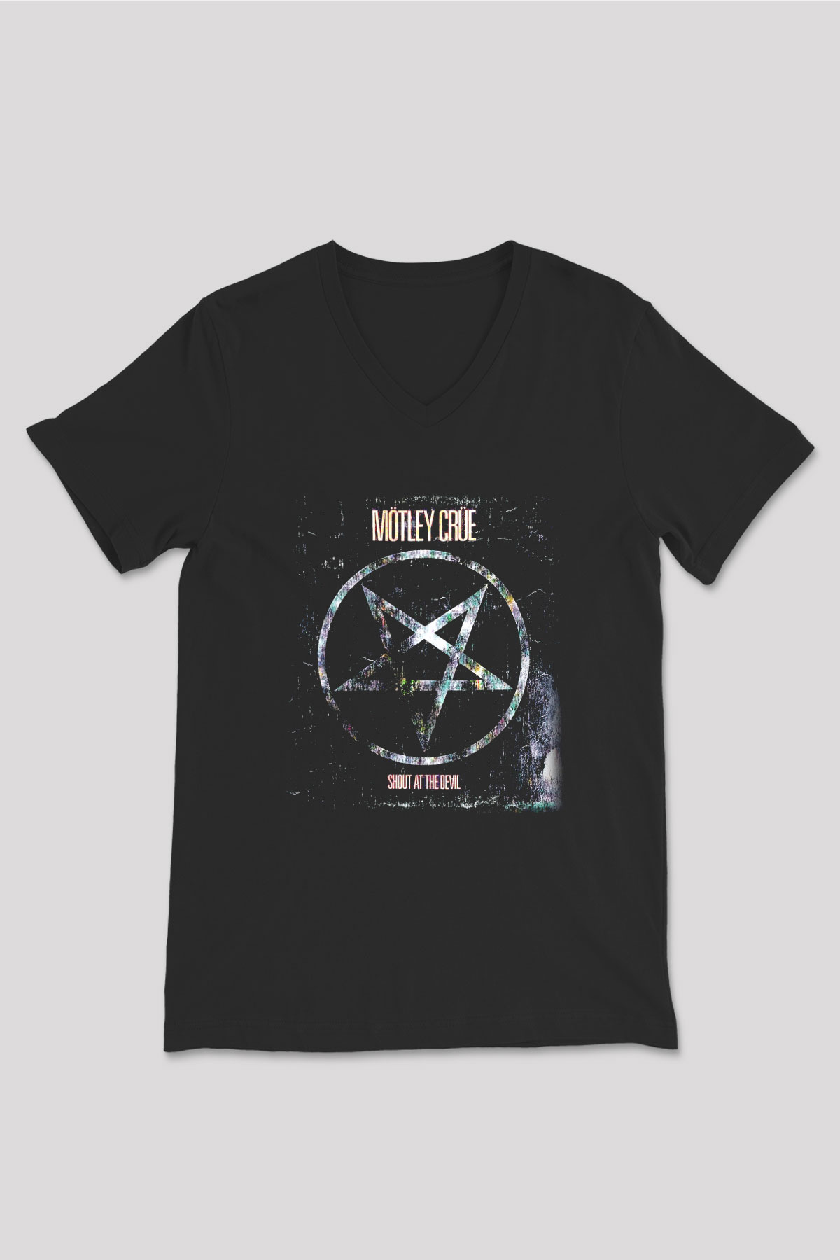 Mötley Crüe Siyah Unisex V Yaka Tişört T-Shirt