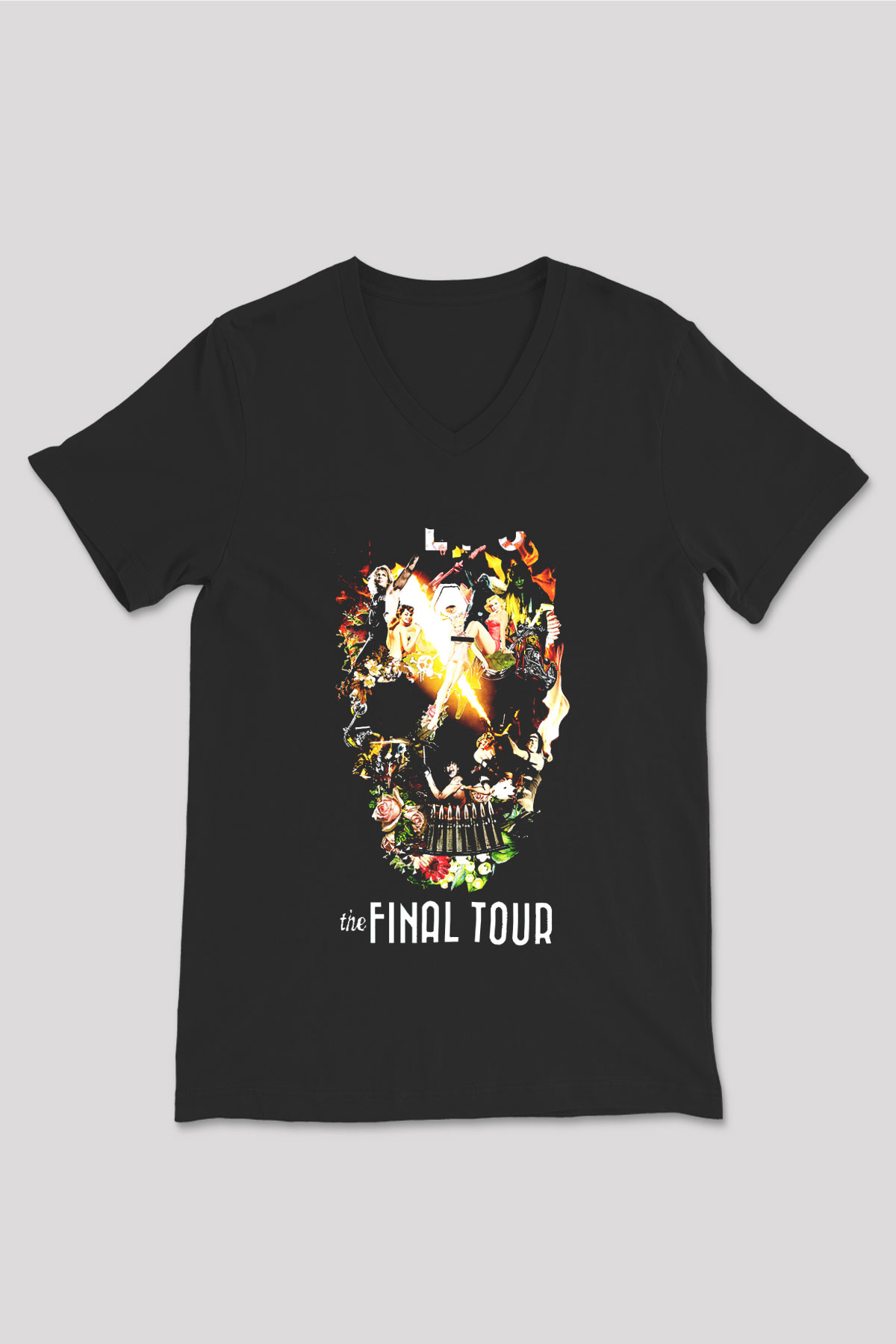 Mötley Crüe Siyah Unisex V Yaka Tişört T-Shirt
