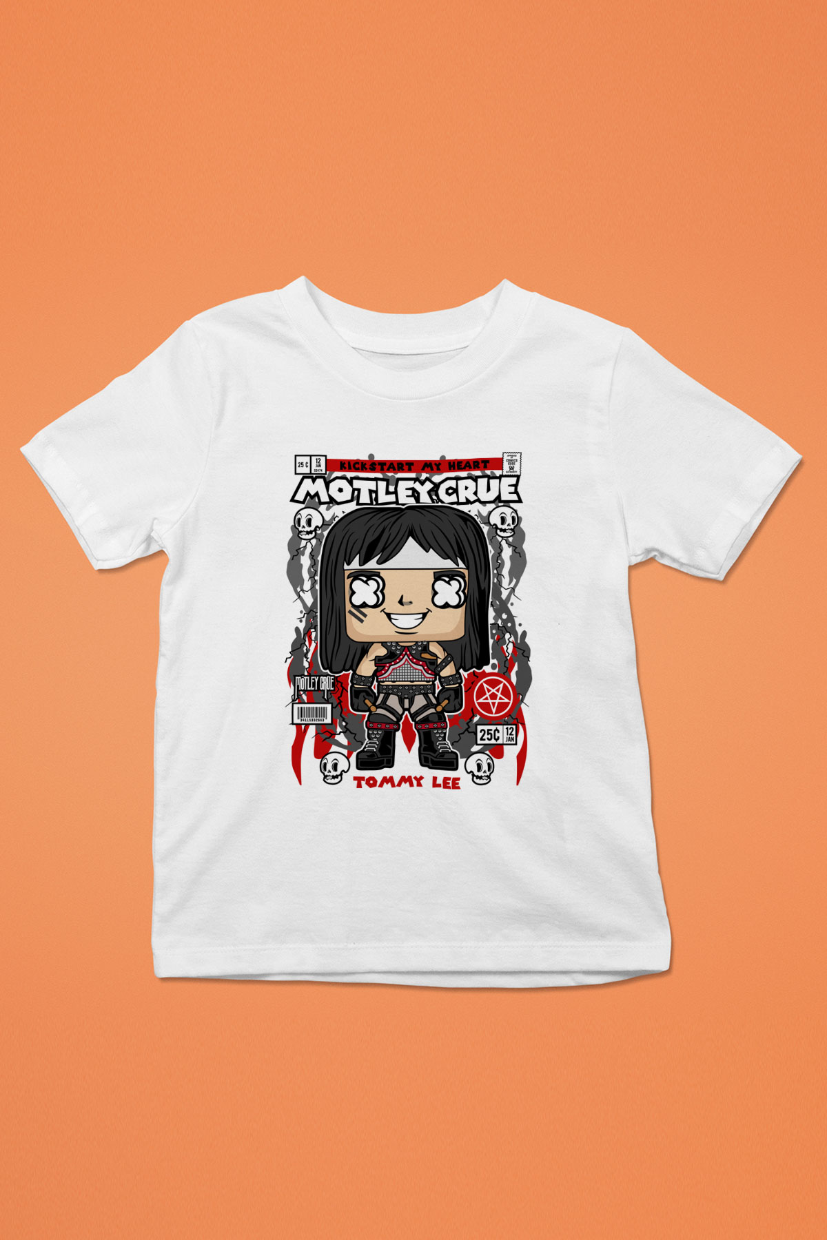 Motley Crue - Tommy Lee Baskılı Unisex Beyaz Çocuk Tişört