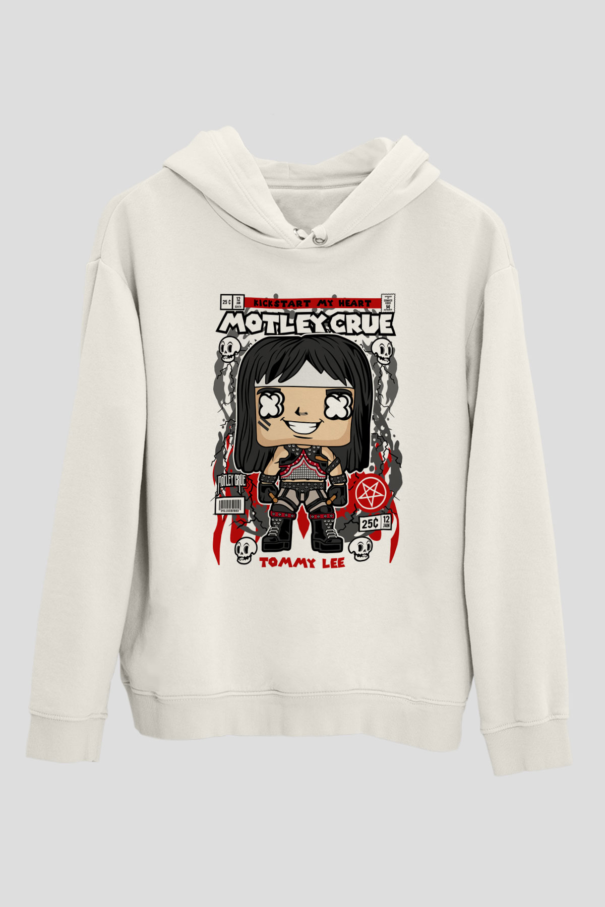 Motley Crue - Tommy Lee Baskılı Unisex Beyaz Hoodie