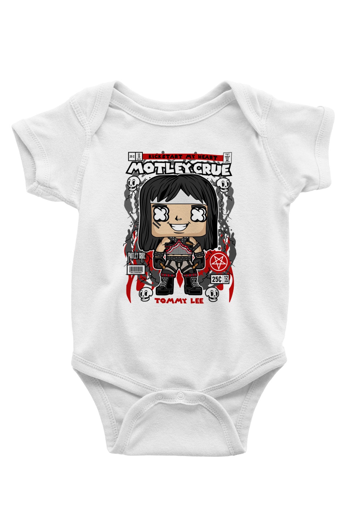 Motley Crue - Tommy Lee Baskılı Unisex Beyaz Bebek Body - Zıbın