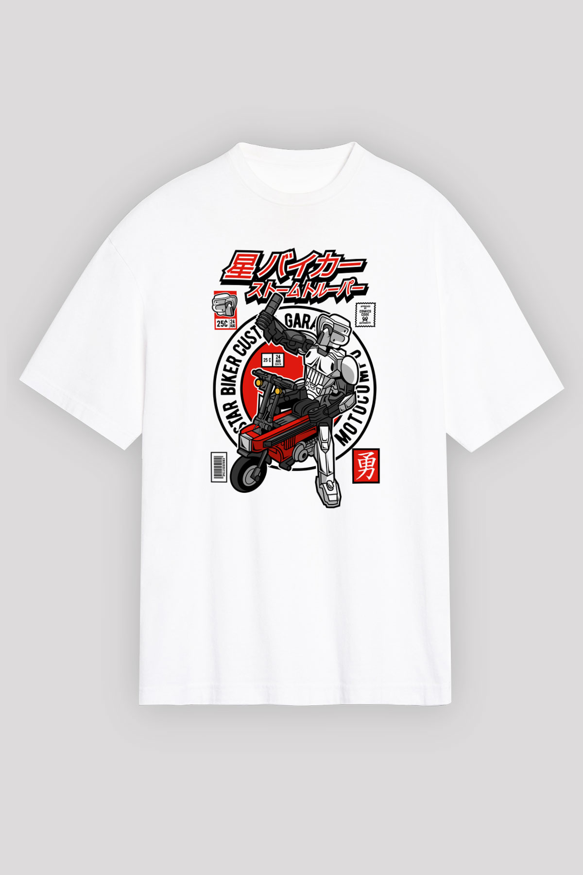 Motocompo Baskılı Unisex Beyaz Oversize Tişört