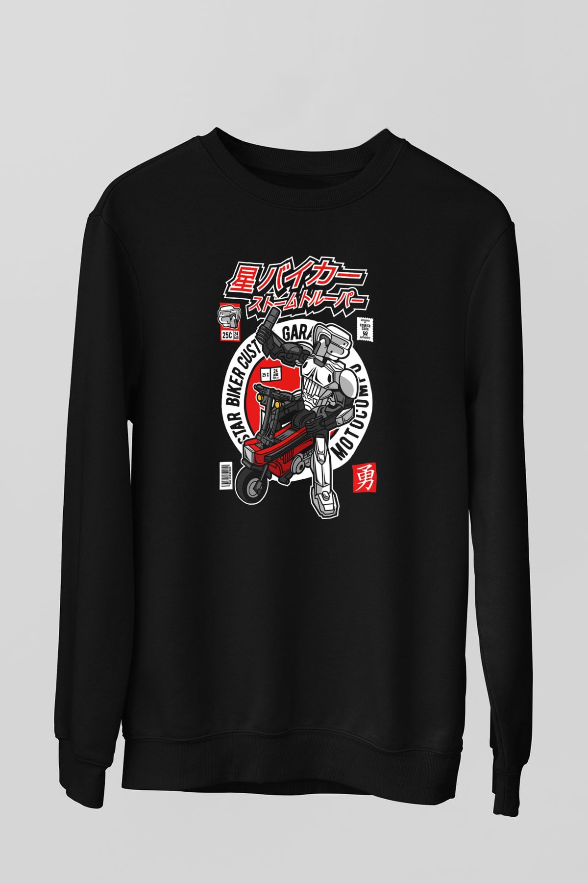 Motocompo Baskılı Unisex Siyah Sweatshirt
