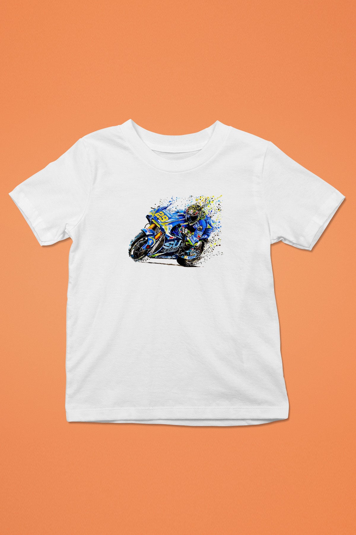 Motor Sporları Baskılı Unisex Beyaz Çocuk Tişört - Tshirt