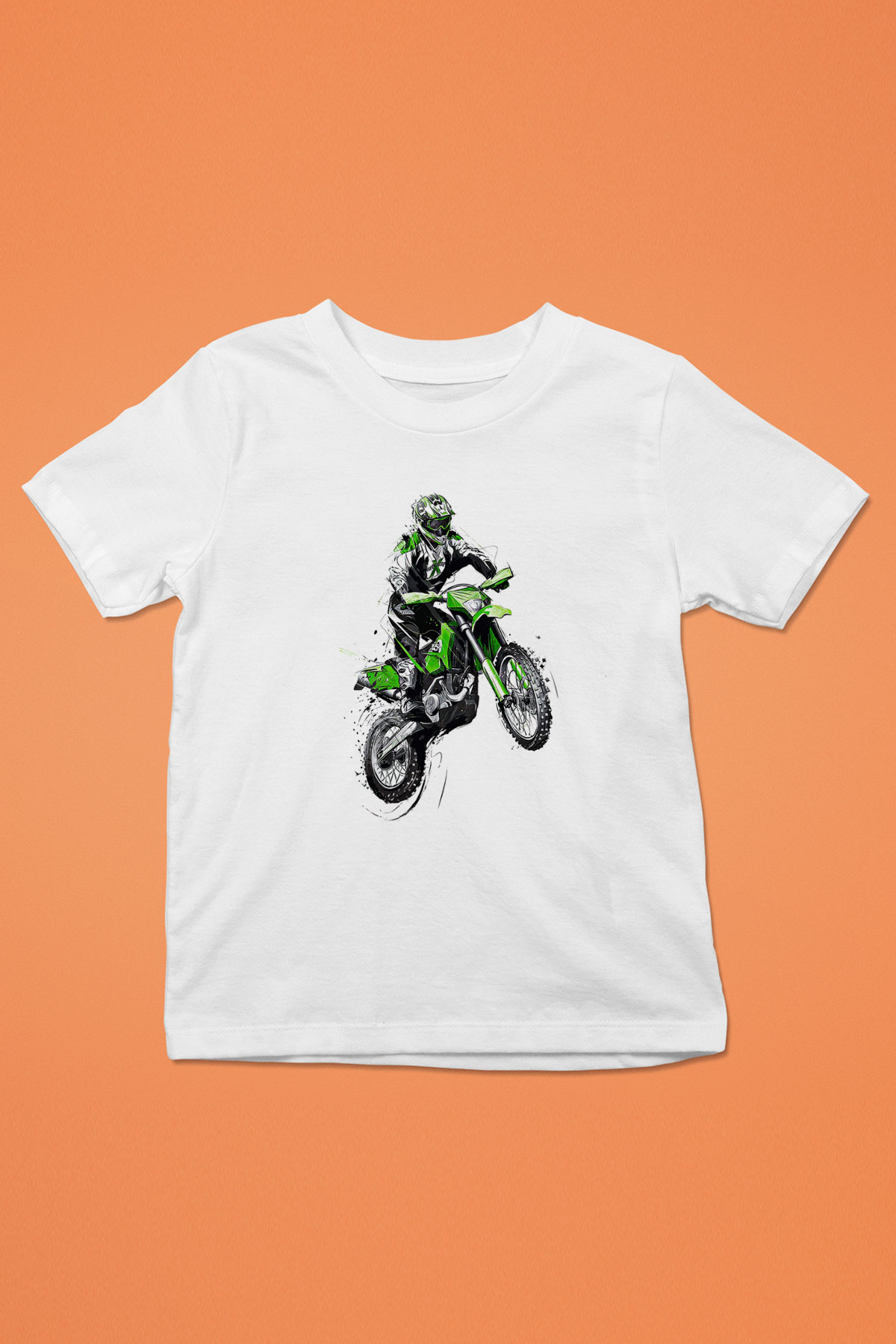 Motor Sporları Baskılı Unisex Beyaz Çocuk Tişört - Tshirt