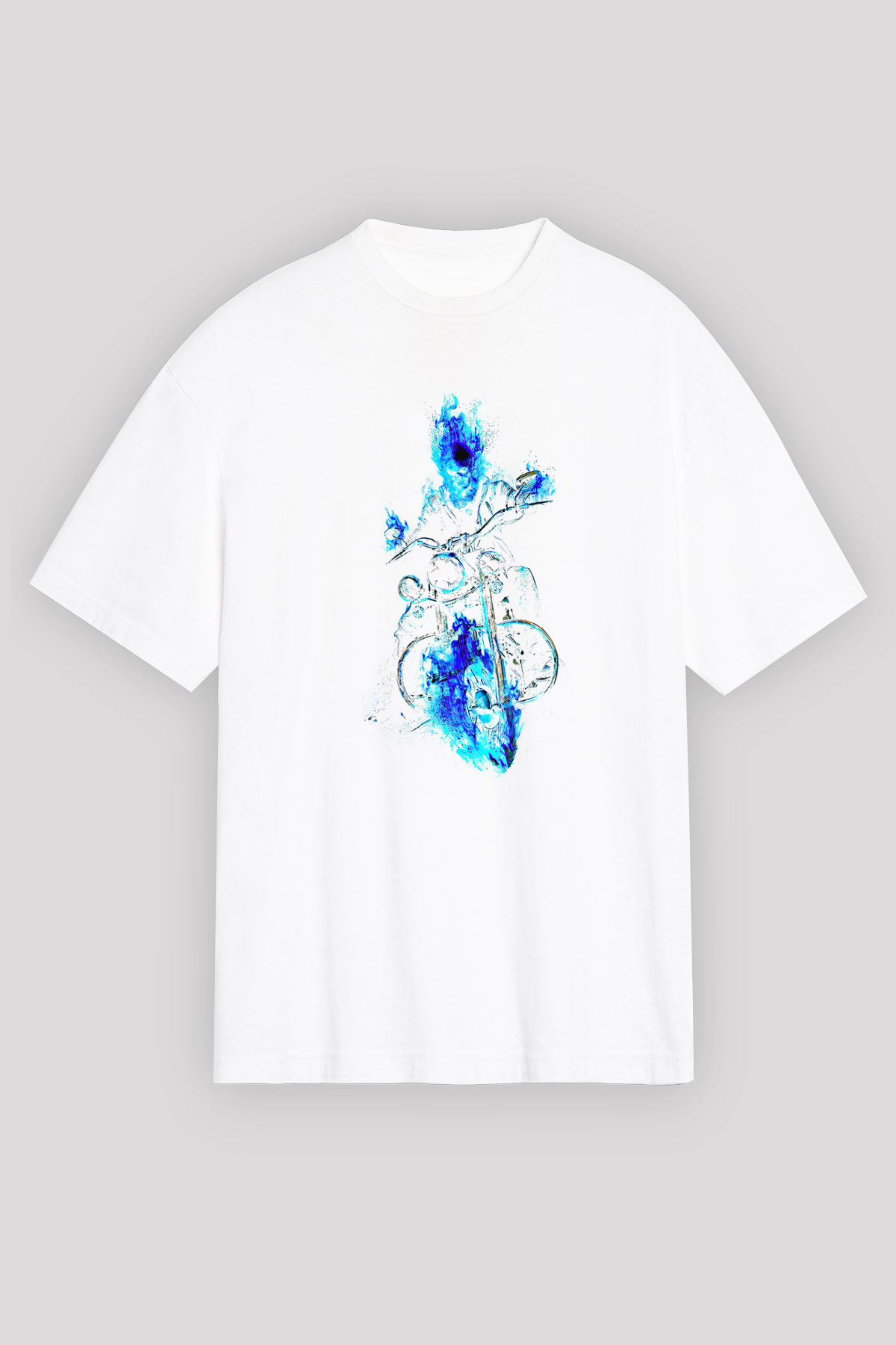 Motor Sporları Baskılı Unisex Beyaz Oversize Tişört - Tshirt