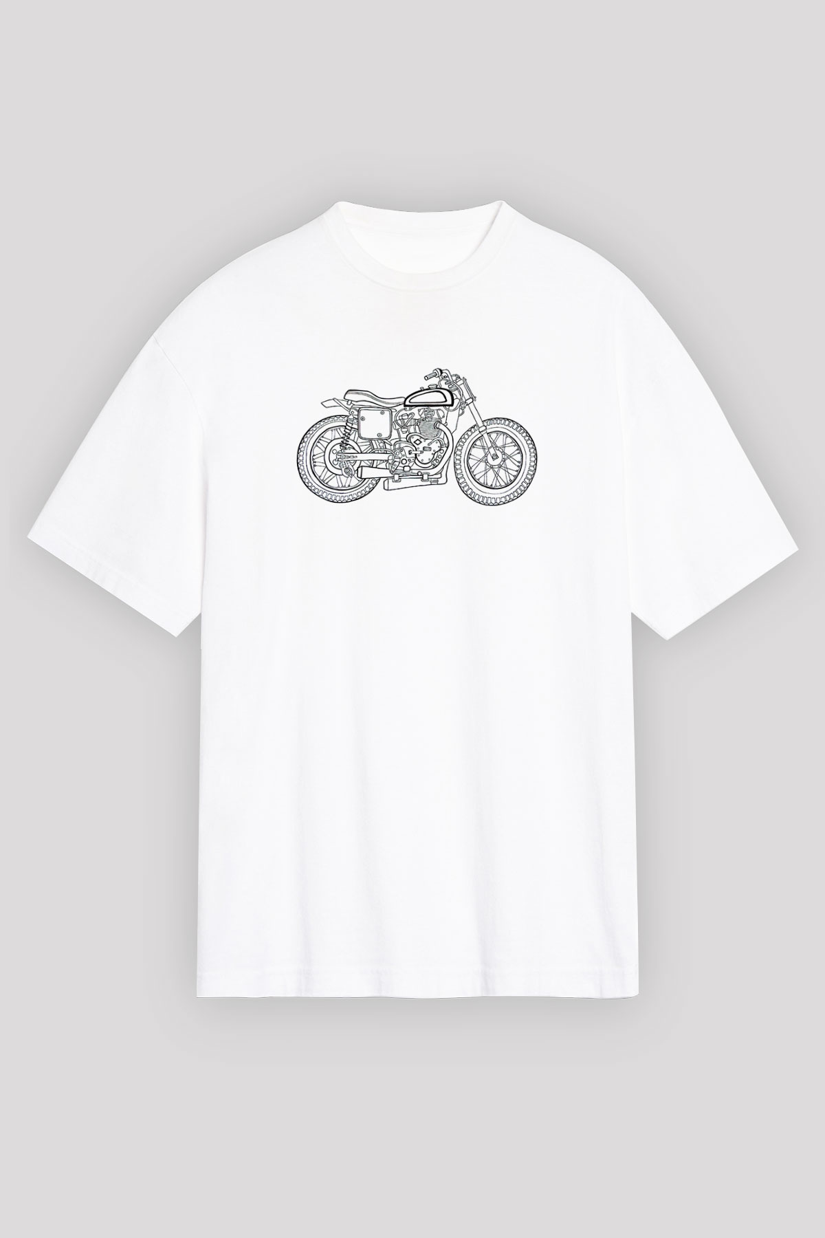 Motor Sporları Baskılı Unisex Beyaz Oversize Tişört - Tshirt