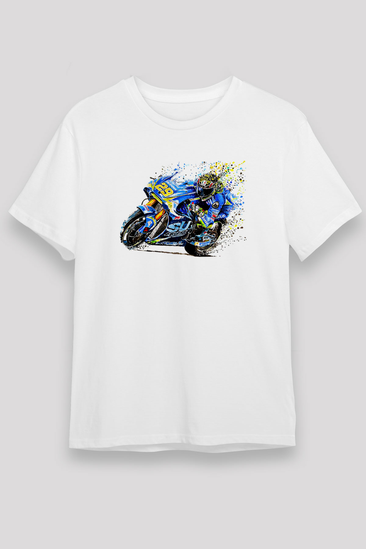 Motor Sporları Baskılı Unisex Beyaz Tişört - Tshirt