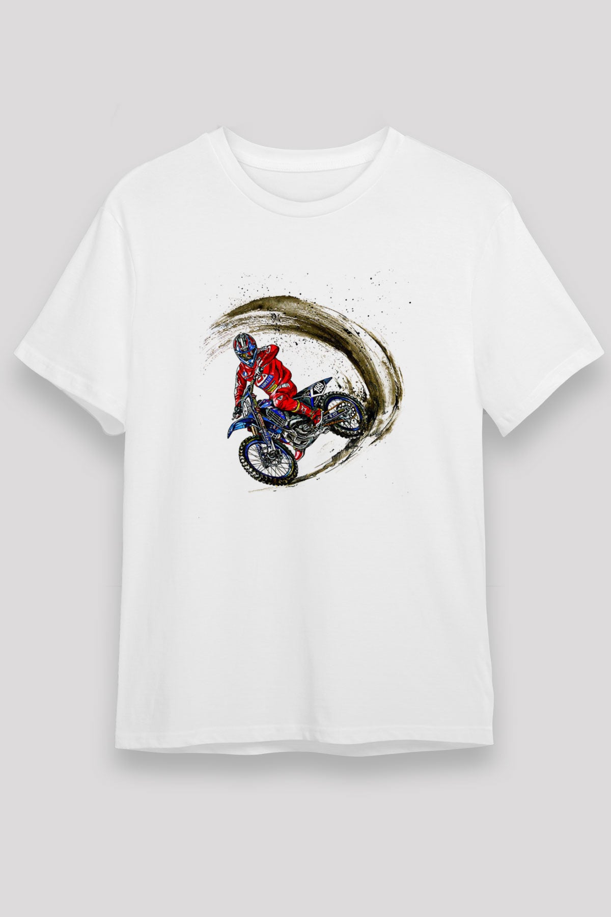 Motor Sporları Baskılı Unisex Beyaz Tişört - Tshirt