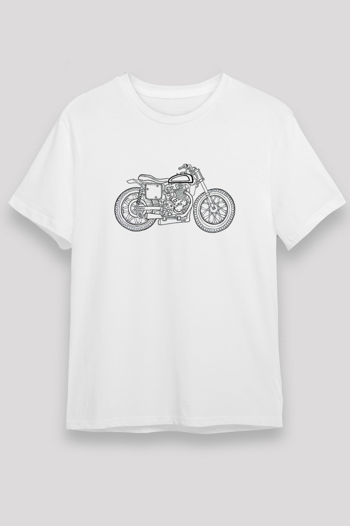 Motor Sporları Baskılı Unisex Beyaz Tişört - Tshirt