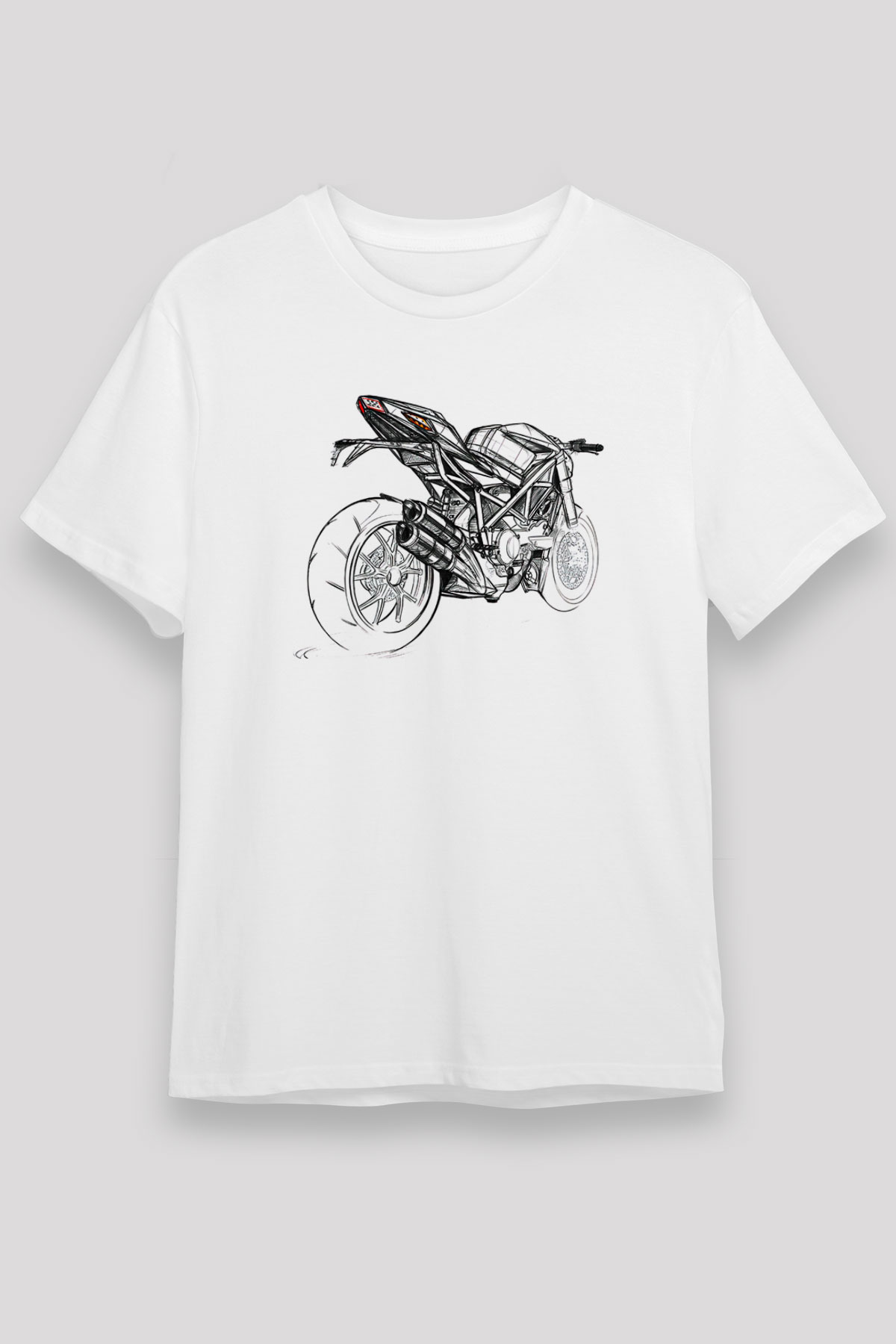Motor Sporları Baskılı Unisex Beyaz Tişört - Tshirt