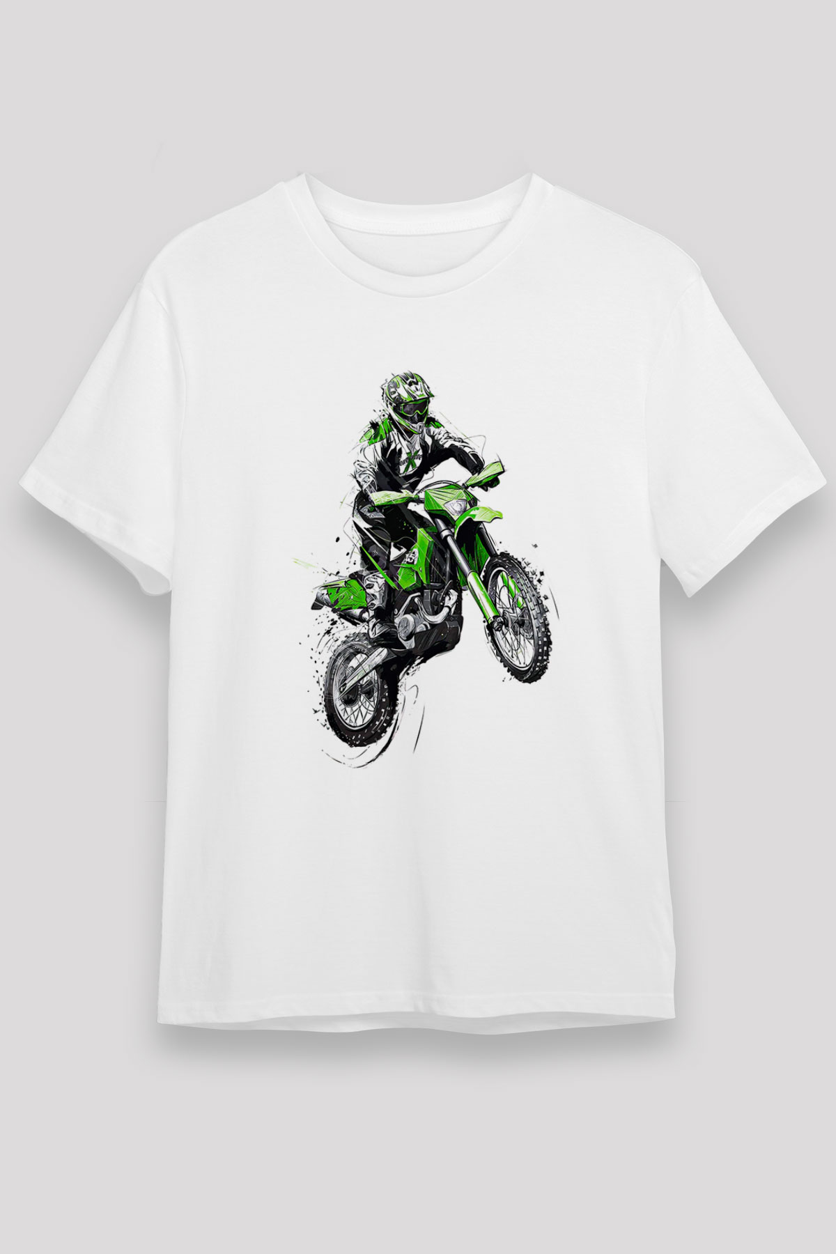Motor Sporları Baskılı Unisex Beyaz Tişört - Tshirt