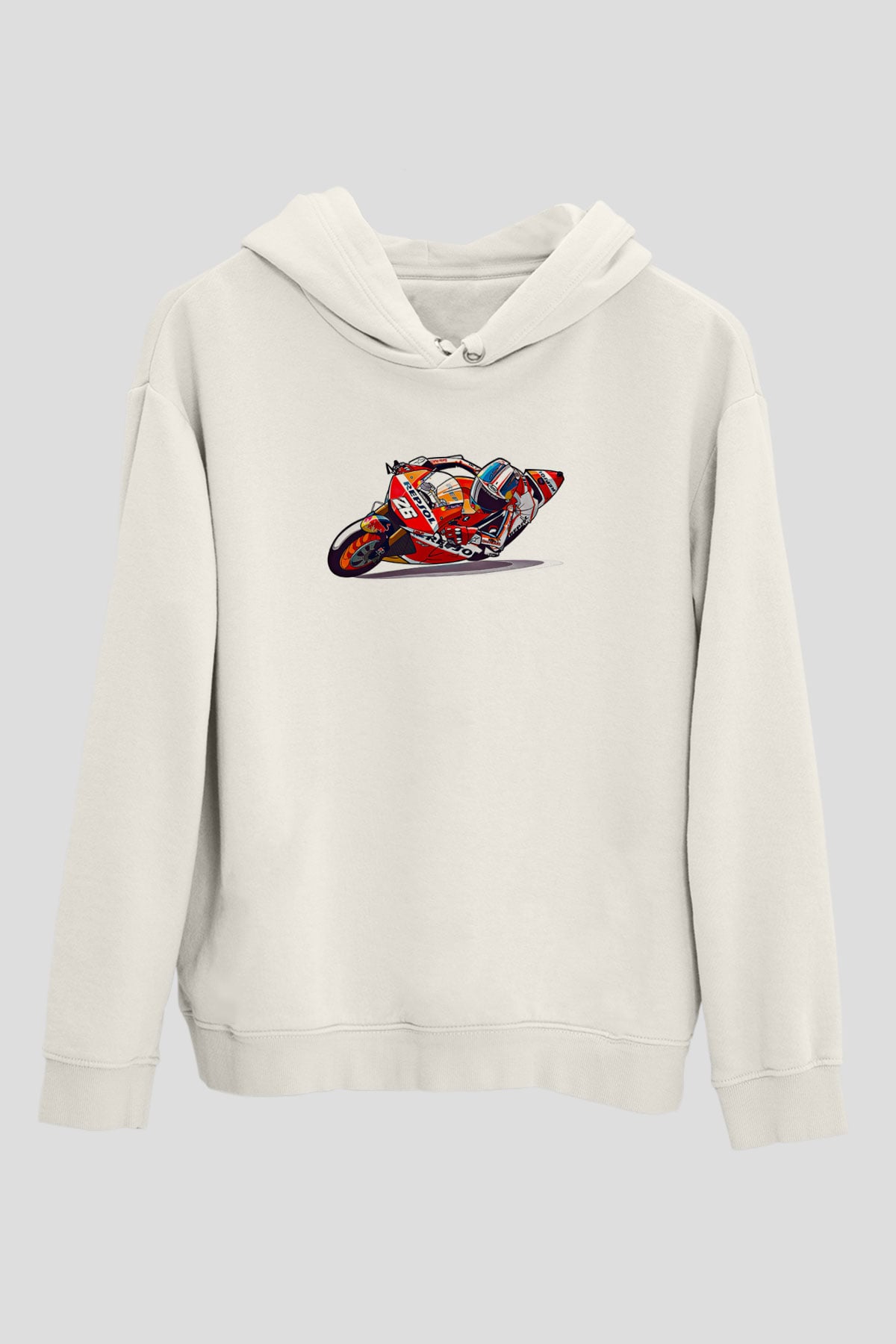 Motor Sporları Baskılı Unisex Ekru Hoodie