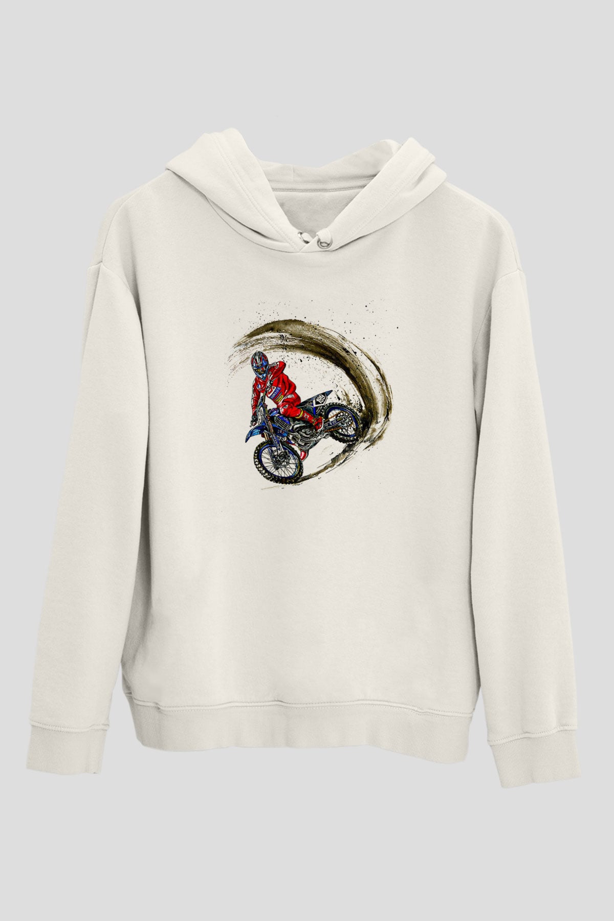 Motor Sporları Baskılı Unisex Ekru Hoodie
