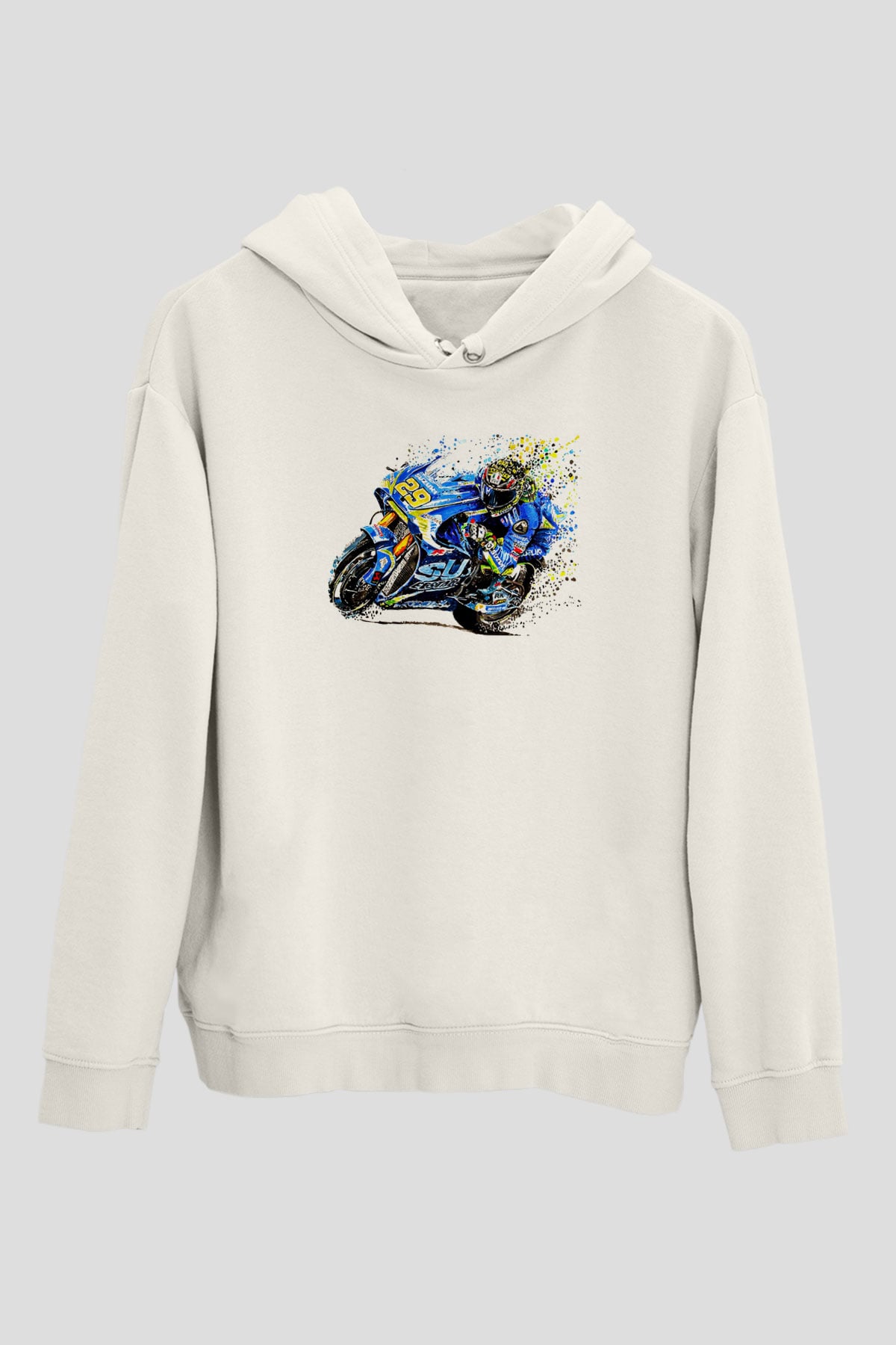 Motor Sporları Baskılı Unisex Ekru Hoodie