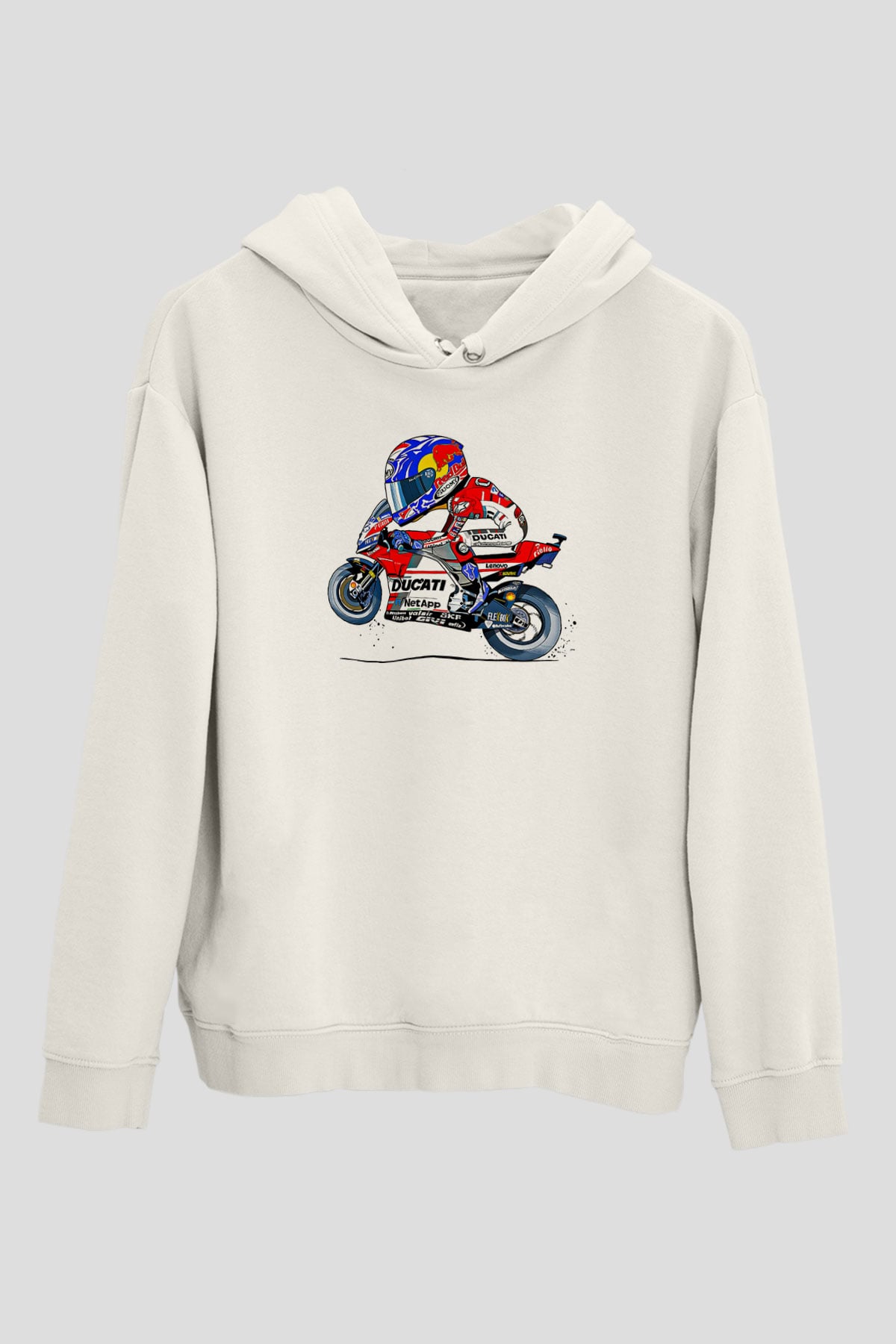 Motor Sporları Baskılı Unisex Ekru Hoodie