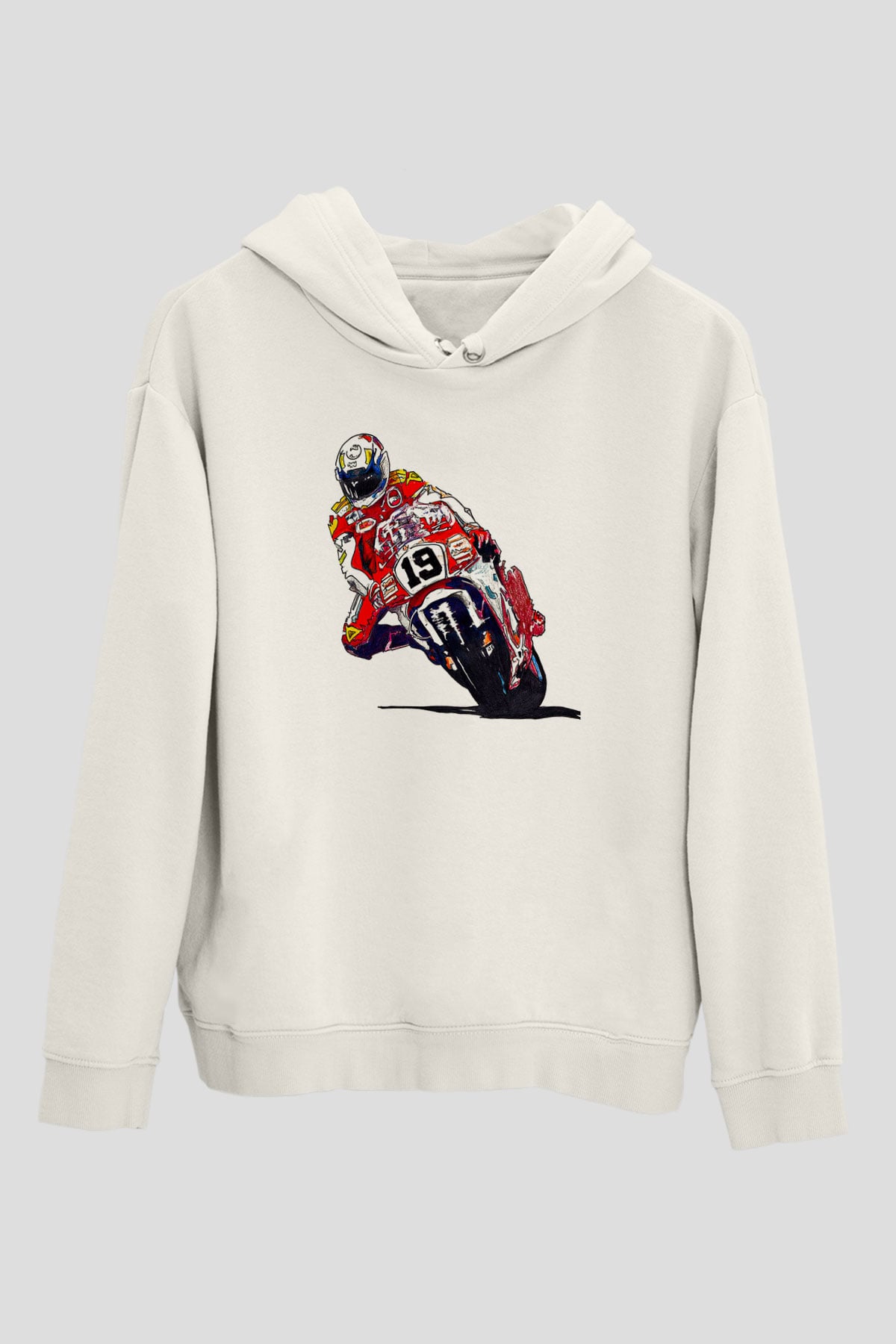 Motor Sporları Baskılı Unisex Ekru Hoodie