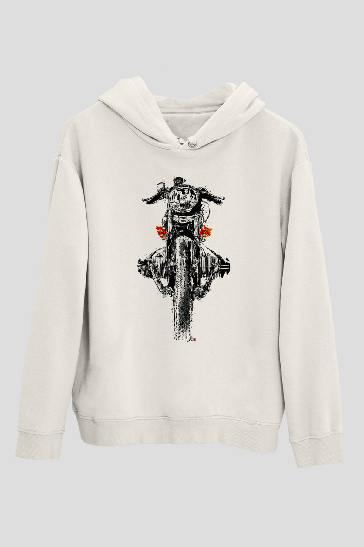 Motor Sporları Baskılı Unisex Ekru Hoodie