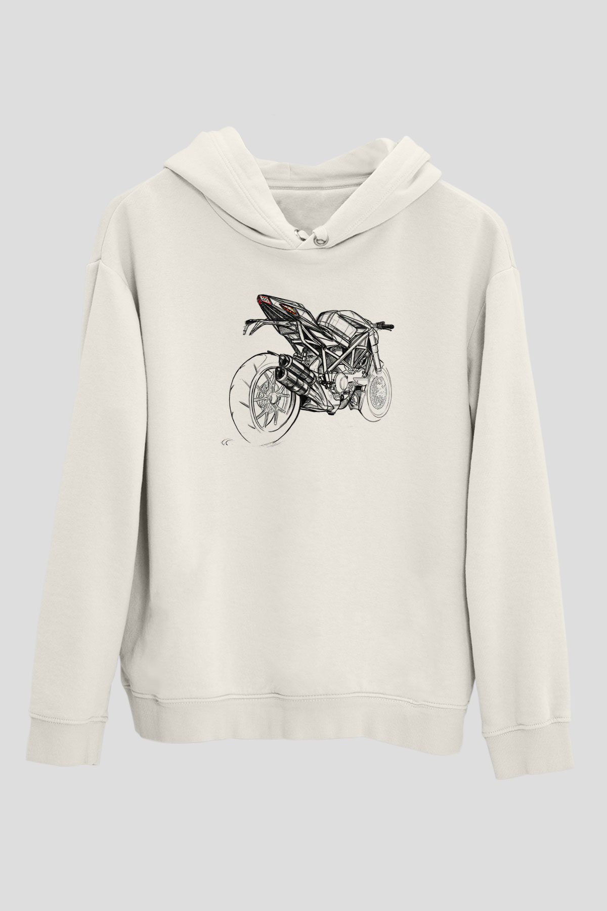 Motor Sporları Baskılı Unisex Ekru Hoodie