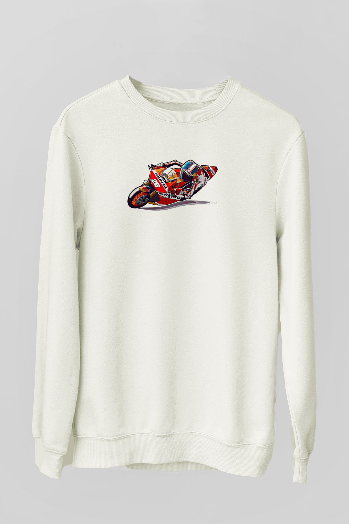Motor Sporları Baskılı Unisex Ekru Sweatshirt