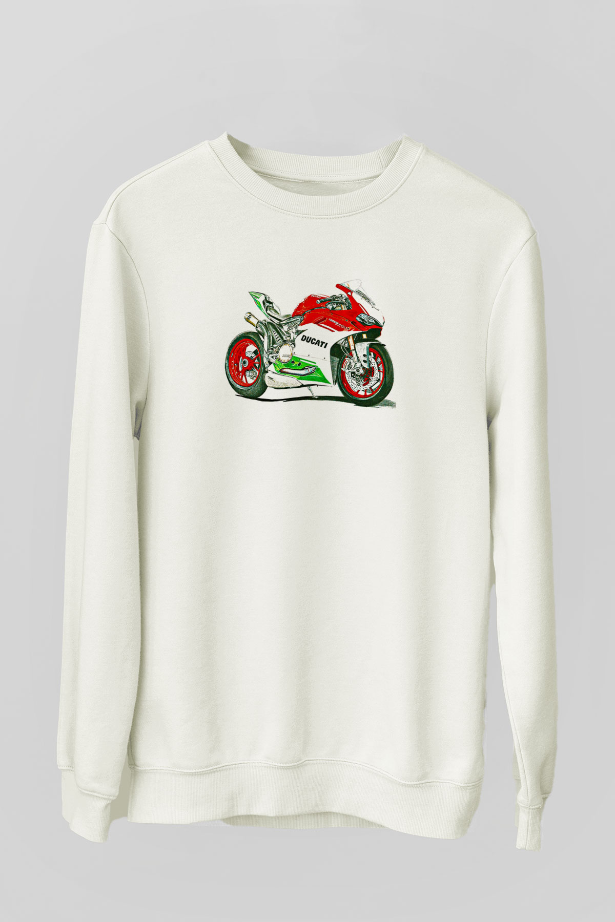 Motor Sporları Baskılı Unisex Ekru Sweatshirt