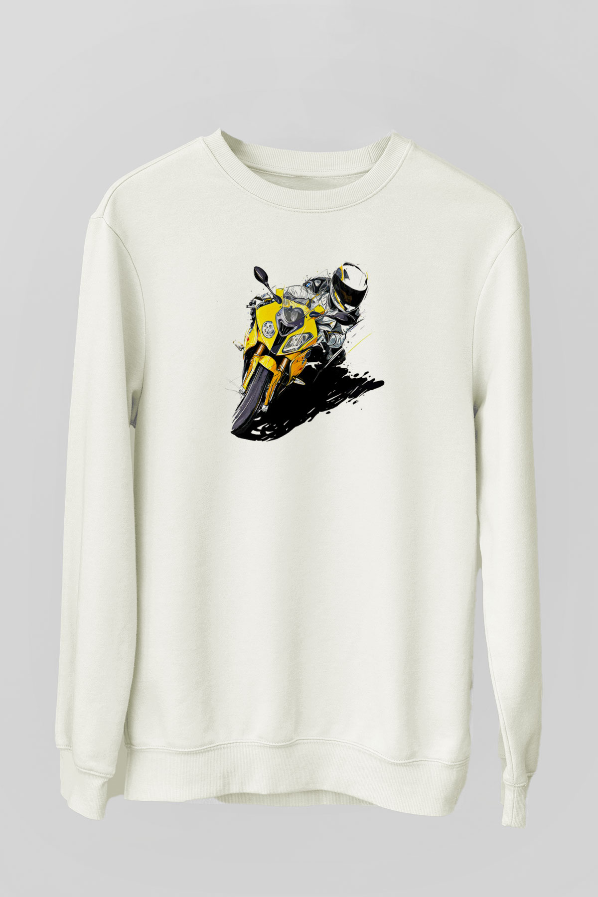 Motor Sporları Baskılı Unisex Ekru Sweatshirt