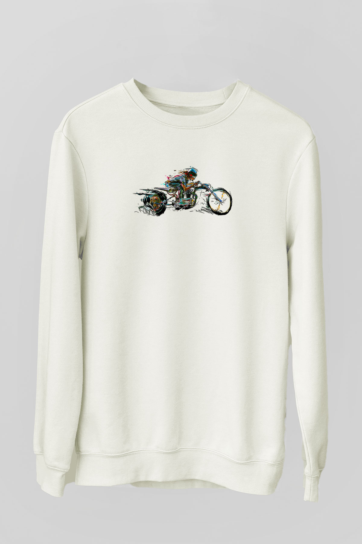 Motor Sporları Baskılı Unisex Ekru Sweatshirt