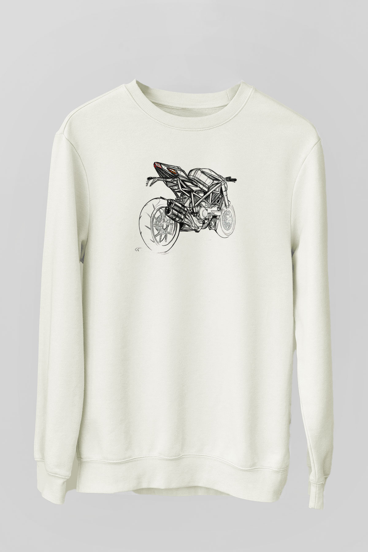 Motor Sporları Baskılı Unisex Ekru Sweatshirt