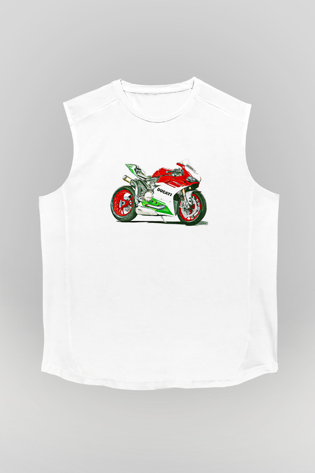 Motor Sporları Baskılı Unisex Kolsuz Beyaz Tişört