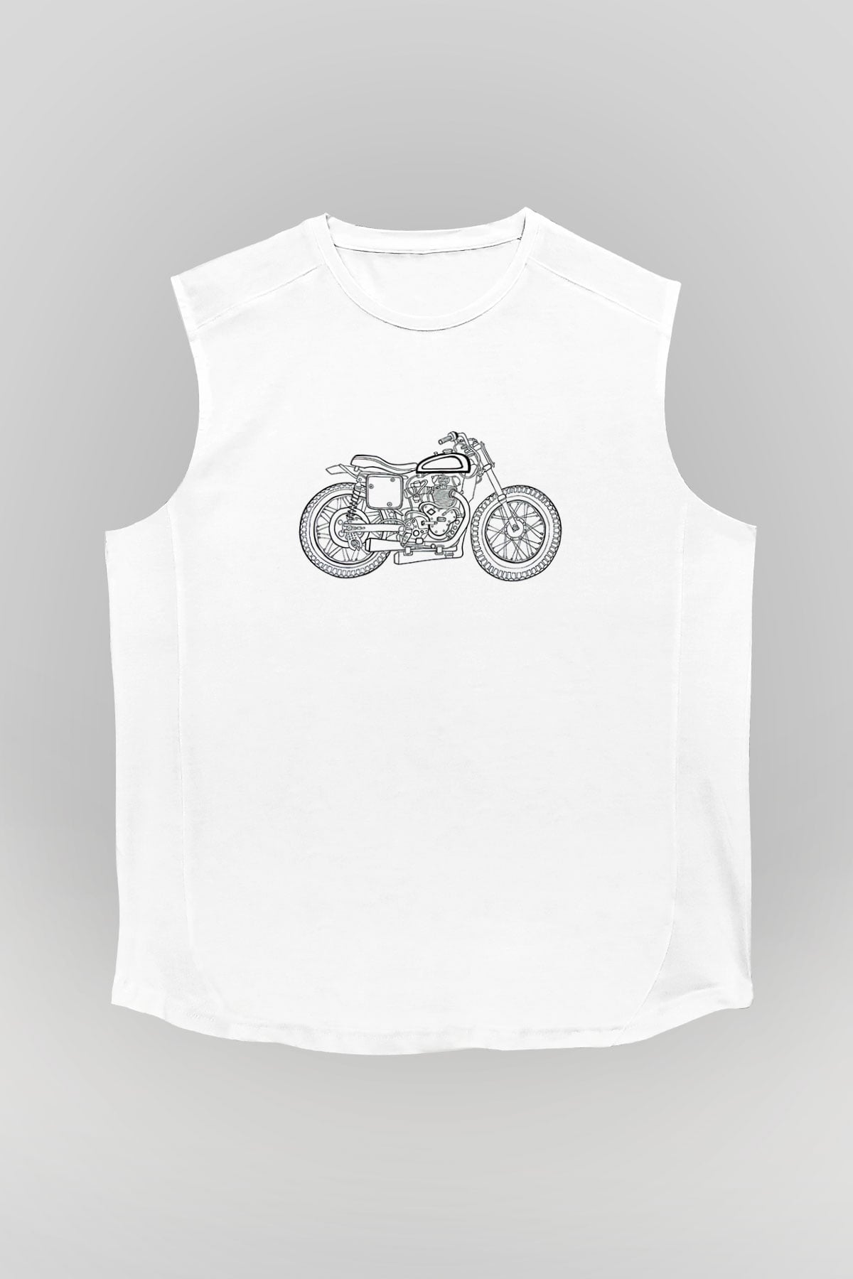 Motor Sporları Baskılı Unisex Kolsuz Beyaz Tişört