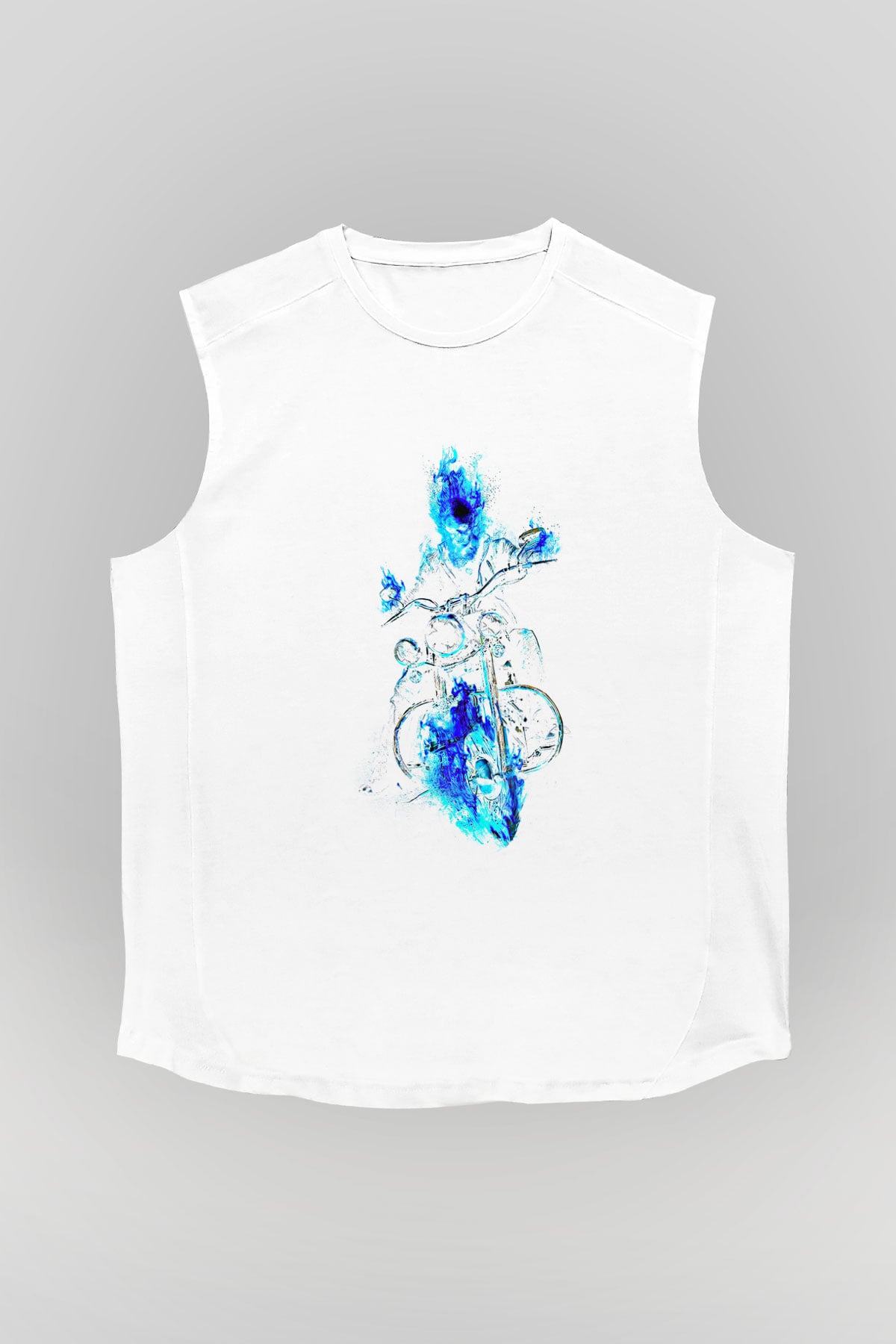 Motor Sporları Baskılı Unisex Kolsuz Beyaz Tişört