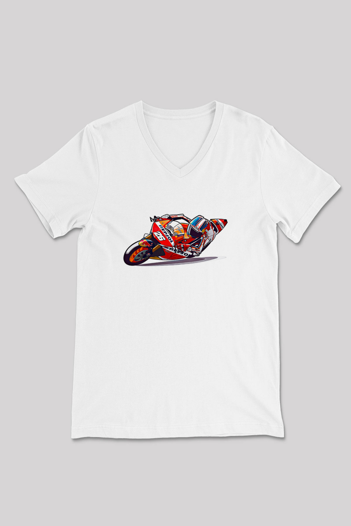 Motor Sporları Baskılı Unisex V Yaka Tişört - Tshirt