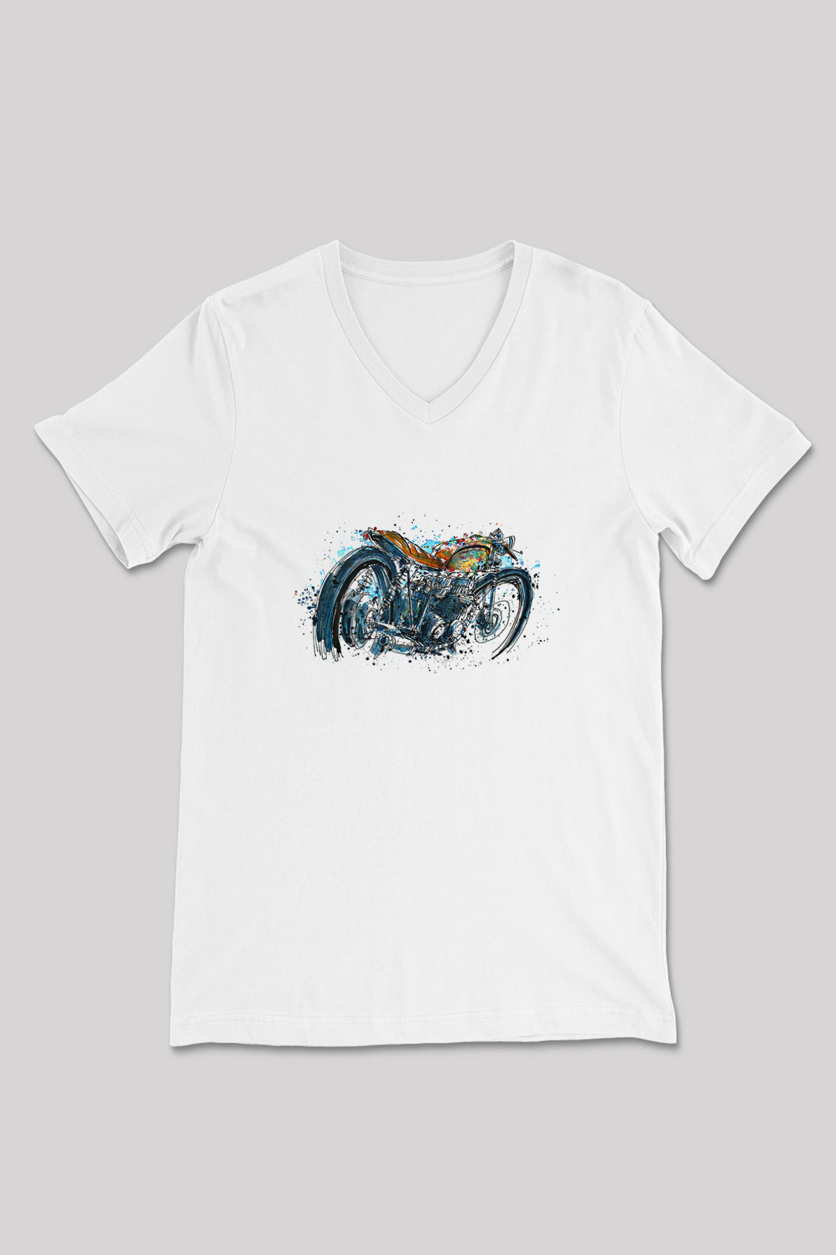 Motor Sporları Baskılı Unisex V Yaka Tişört - Tshirt