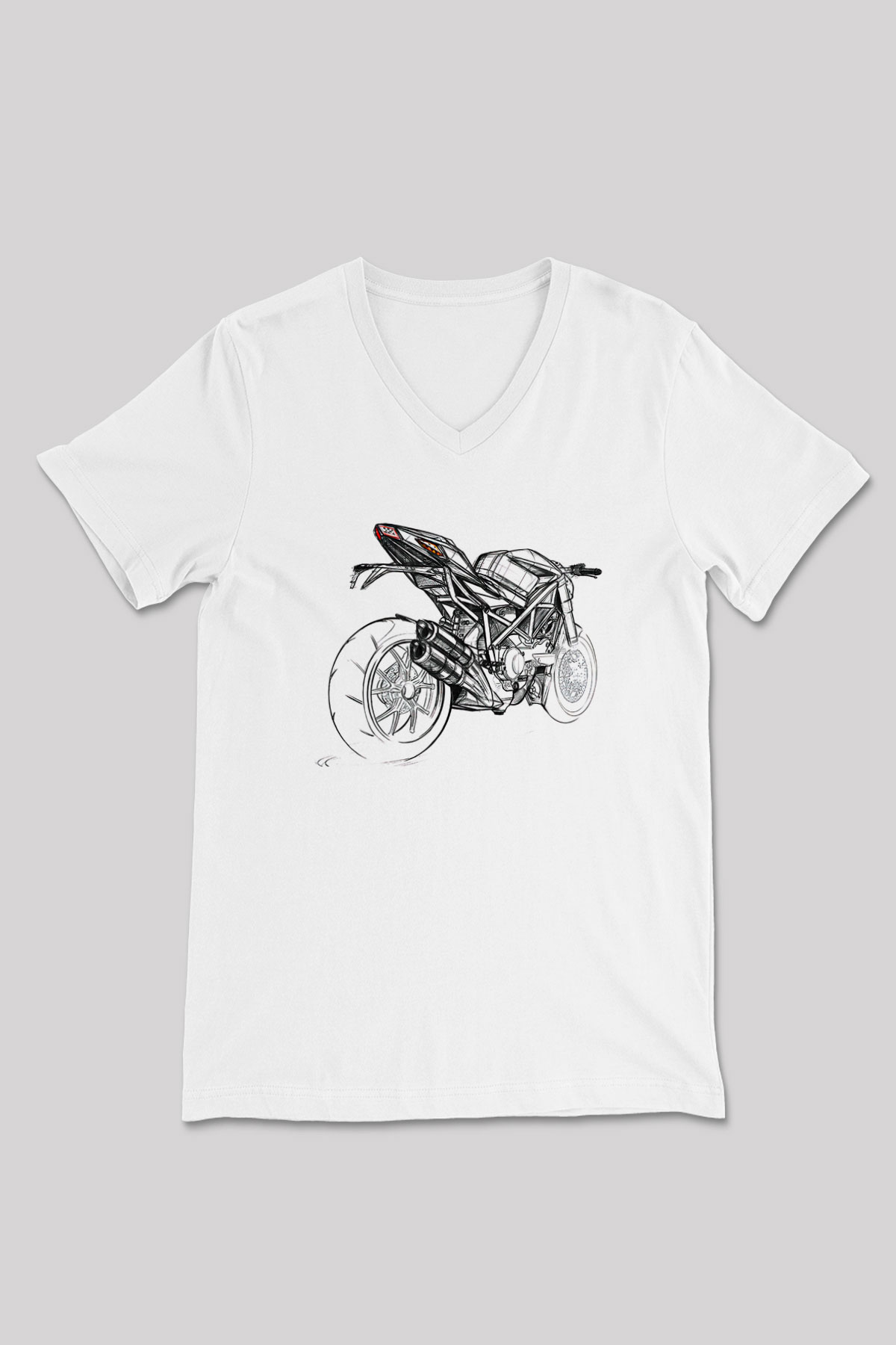 Motor Sporları Baskılı Unisex V Yaka Tişört - Tshirt