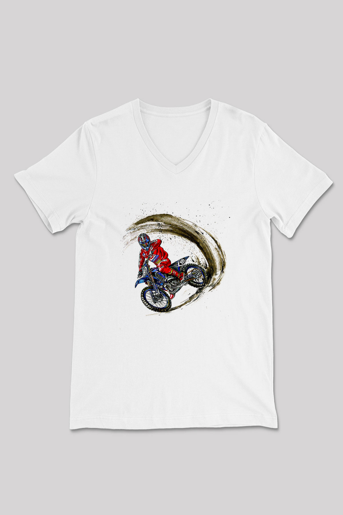 Motor Sporları Baskılı Unisex V Yaka Tişört - Tshirt