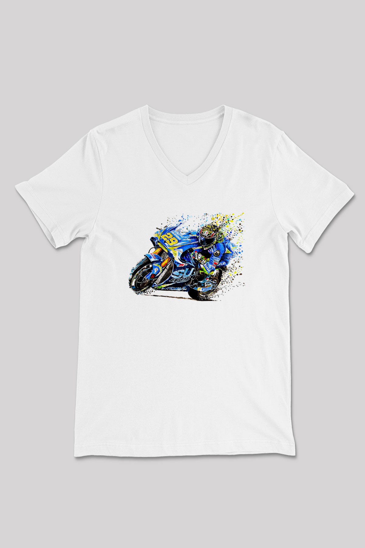 Motor Sporları Baskılı Unisex V Yaka Tişört - Tshirt