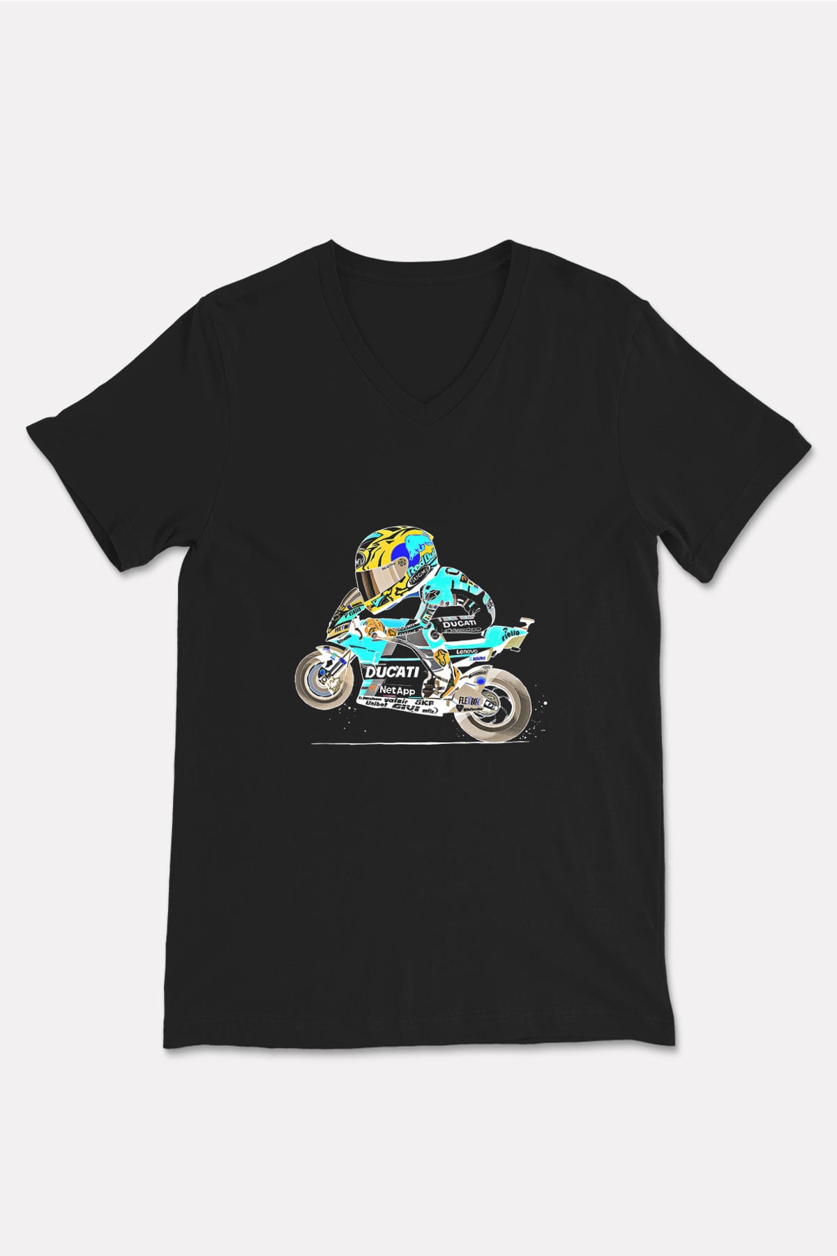 Motor Sporları - Motor sports Baskılı Unisex Siyah V Yaka Tişört