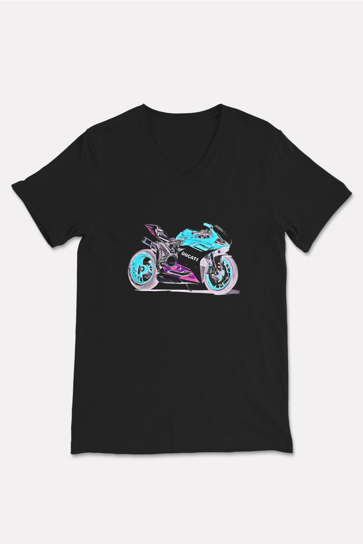 Motor Sporları - Motor sports Baskılı Unisex Siyah V Yaka Tişört