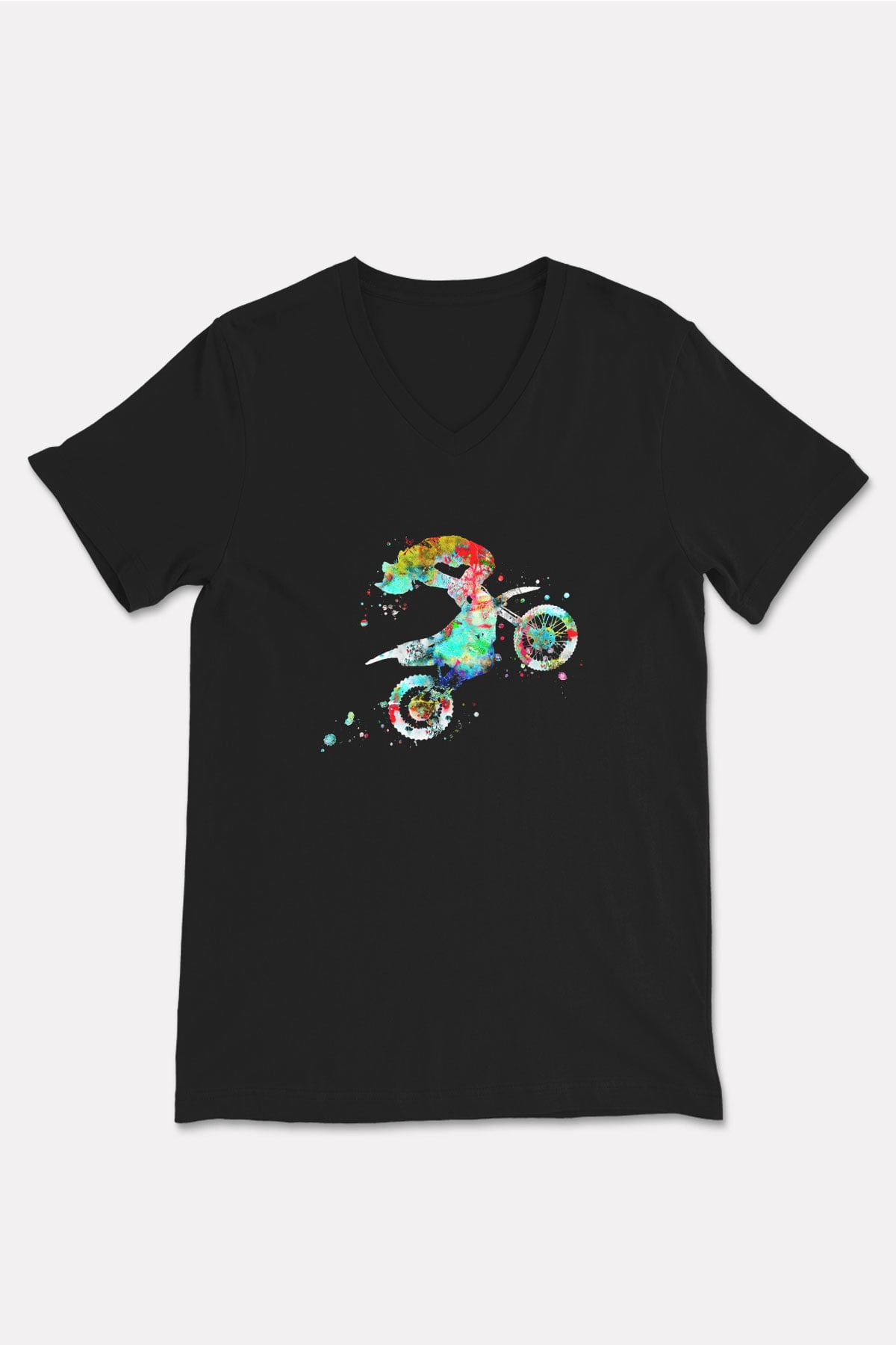 Motor Sporları - Motor sports Baskılı Unisex Siyah V Yaka Tişört