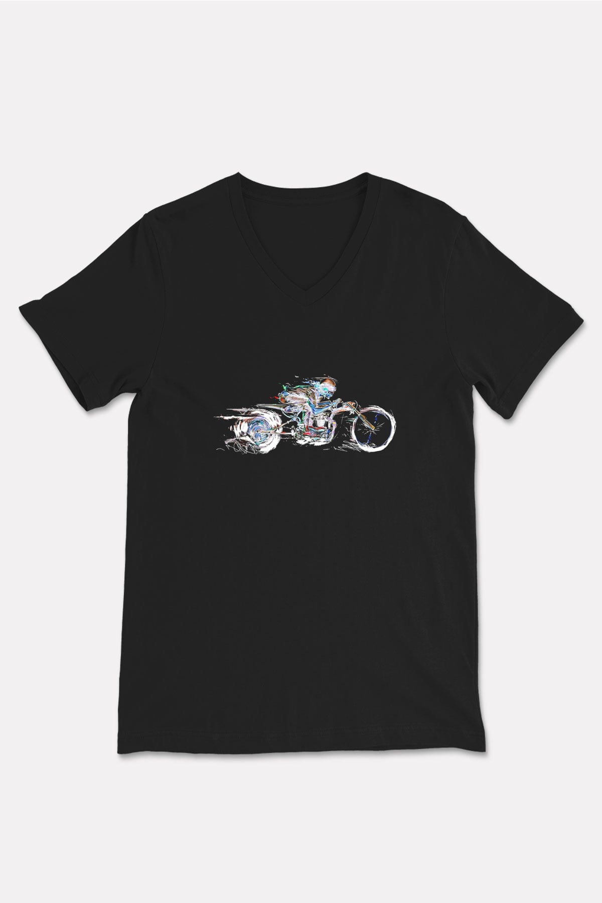 Motor Sporları - Motor sports Baskılı Unisex Siyah V Yaka Tişört