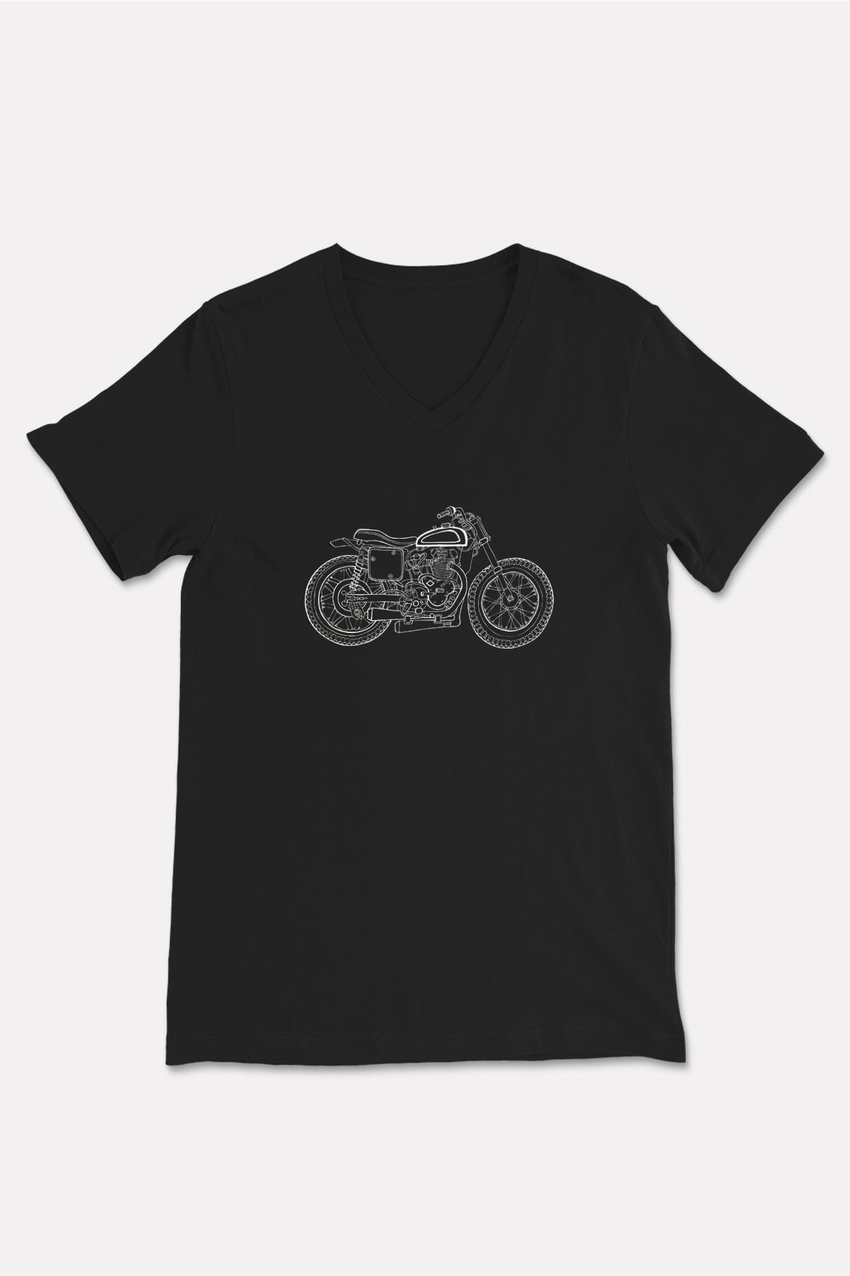 Motor Sporları - Motor sports Baskılı Unisex Siyah V Yaka Tişört