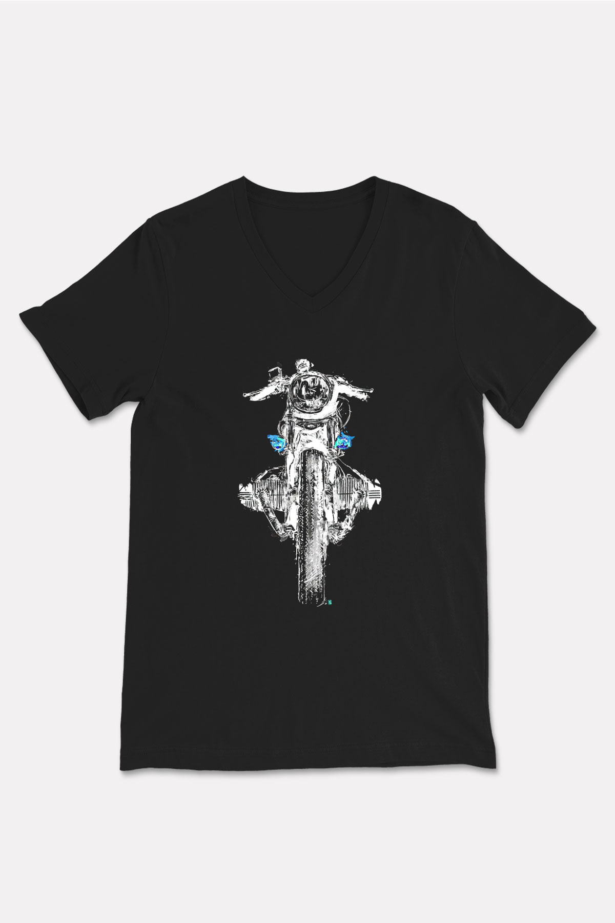 Motor Sporları - Motor sports Baskılı Unisex Siyah V Yaka Tişört