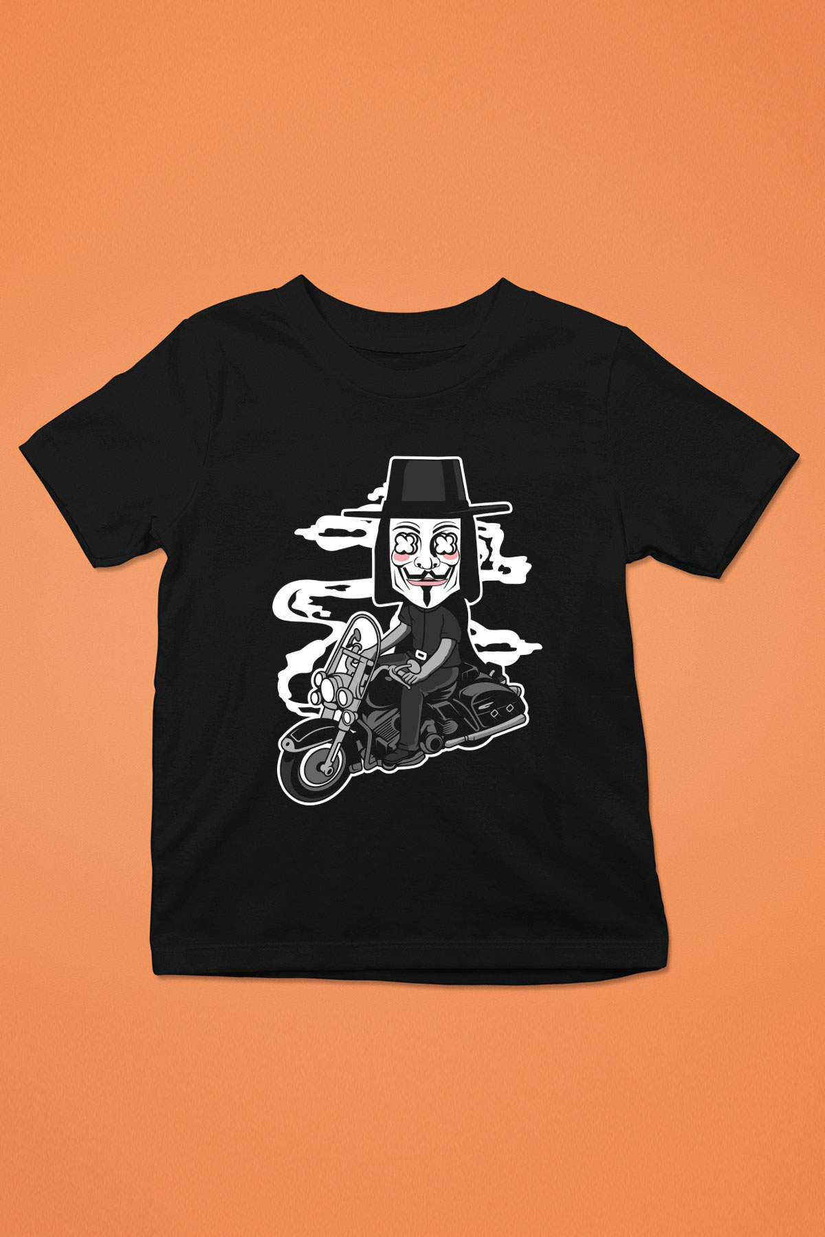 Motorcu Vendetta Baskılı Unisex Siyah Çocuk Tişört