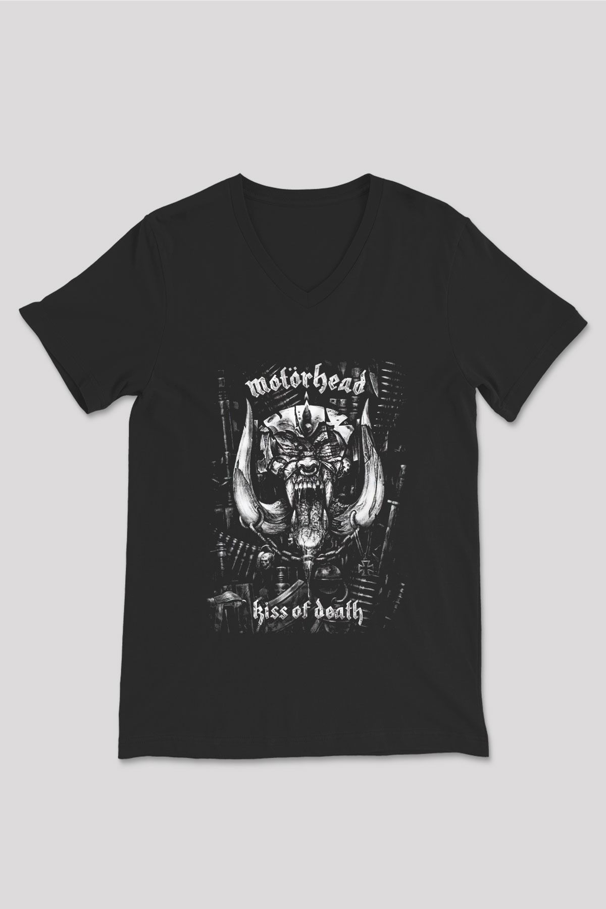 Motörhead Kiss Of Death Siyah Unisex V Yaka Tişört T-Shirt